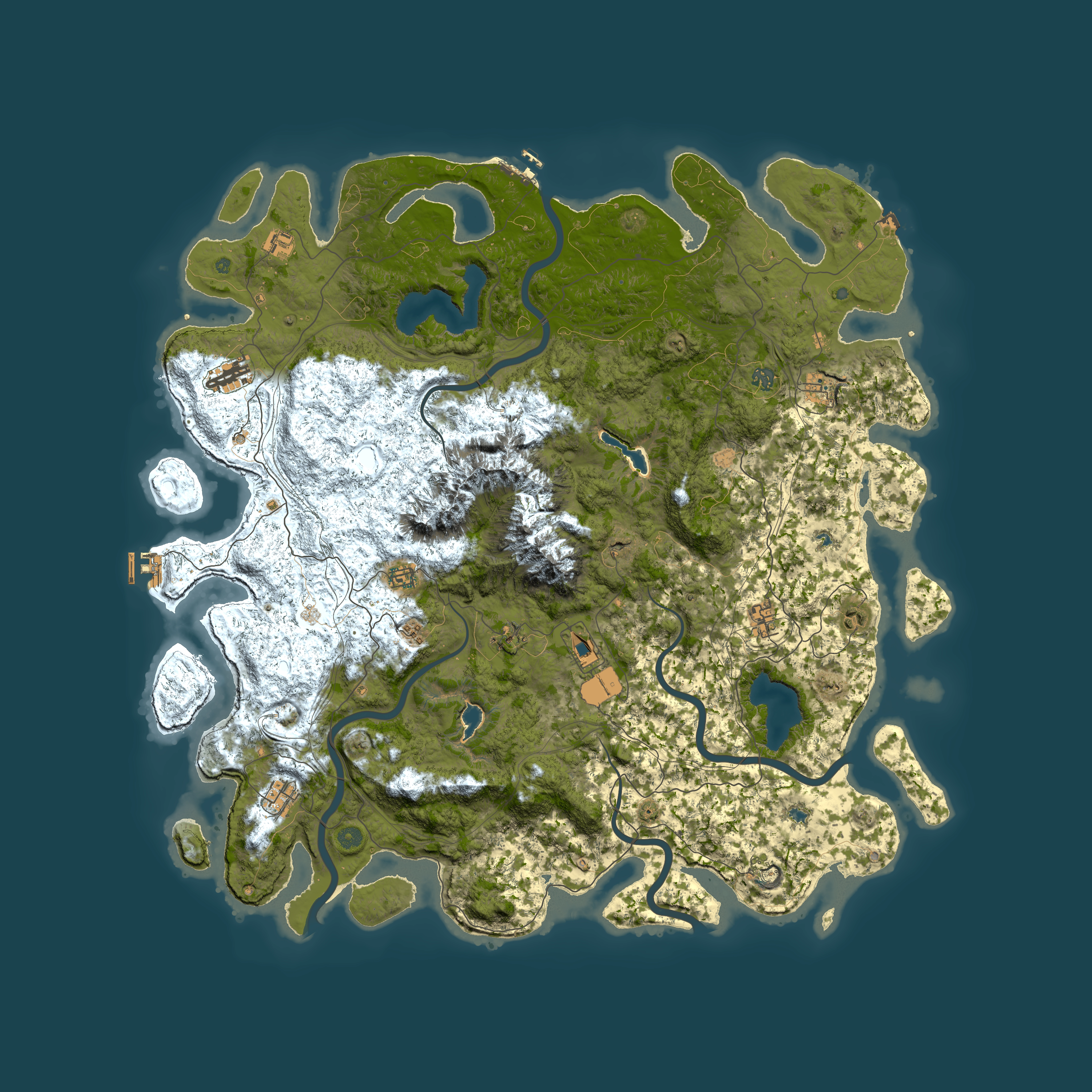 Full top-down render of Rust map seed 813072047, 5600x5600m