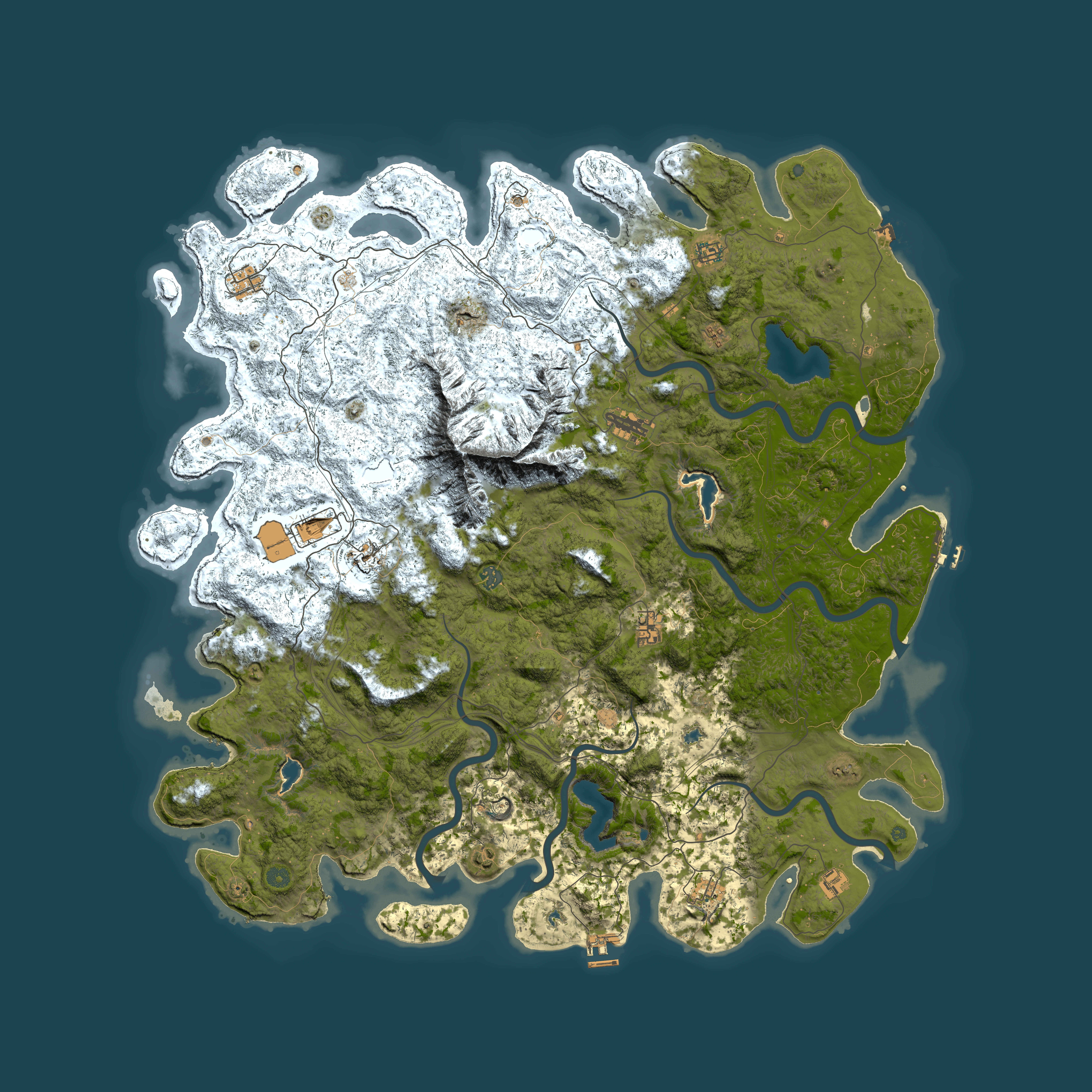 Full top-down render of Rust map seed 111332119, 5800x5800m