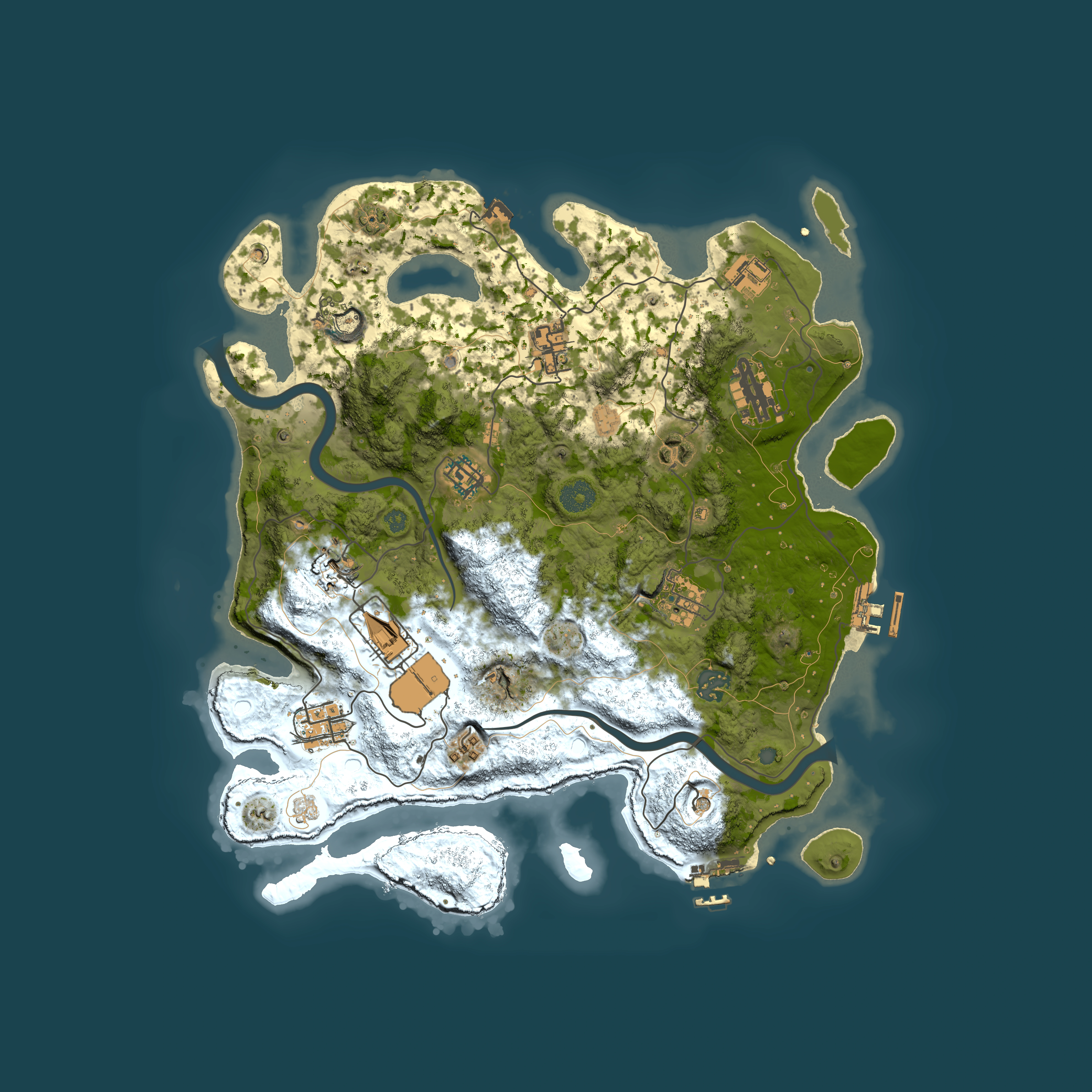 Full top-down render of Rust map seed 1401632757, 3750x3750m