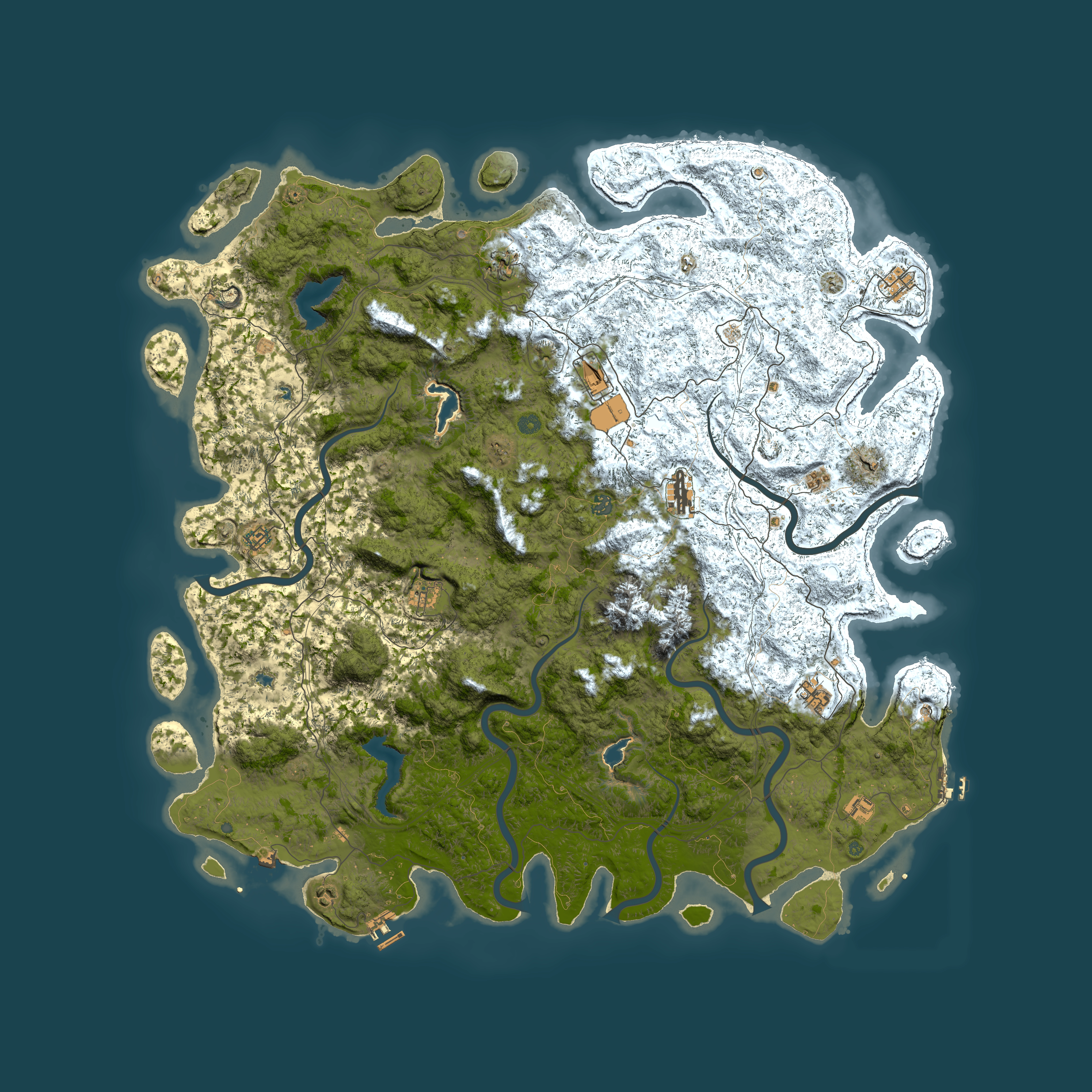Full top-down render of Rust map seed 104210123, 6000x6000m