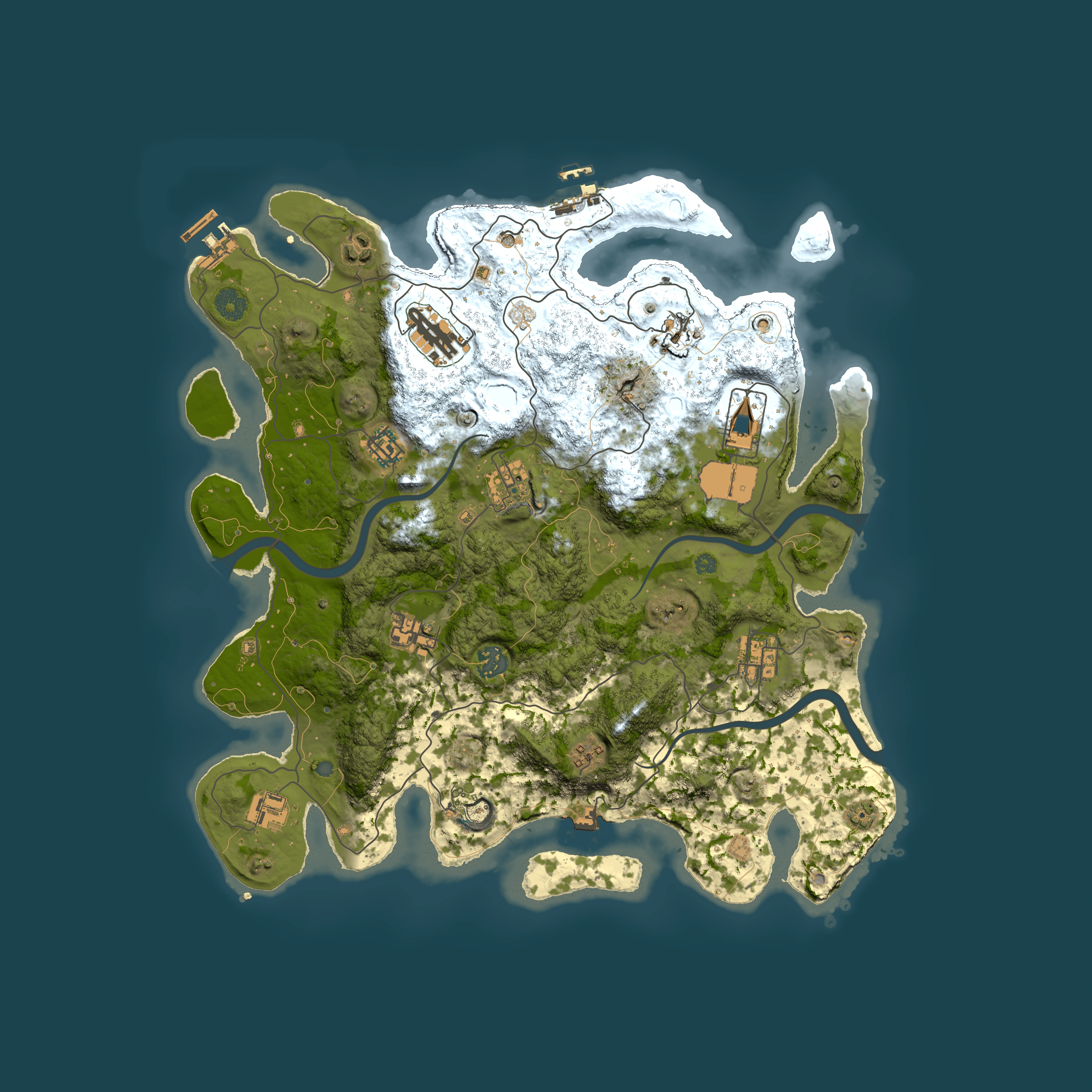 Full top-down render of Rust map seed 855964630, 3950x3950m