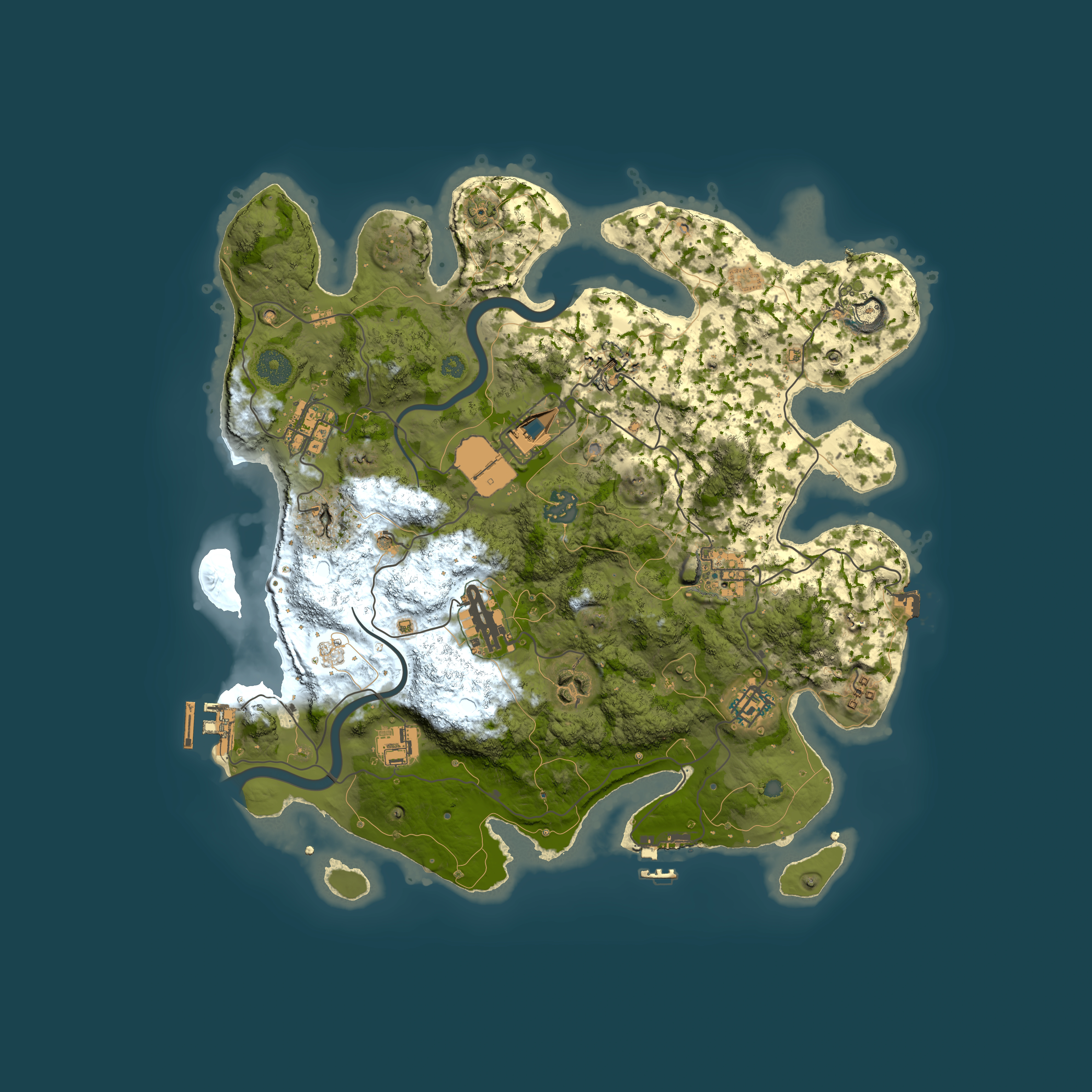 Full top-down render of Rust map seed 1393959521, 3600x3600m