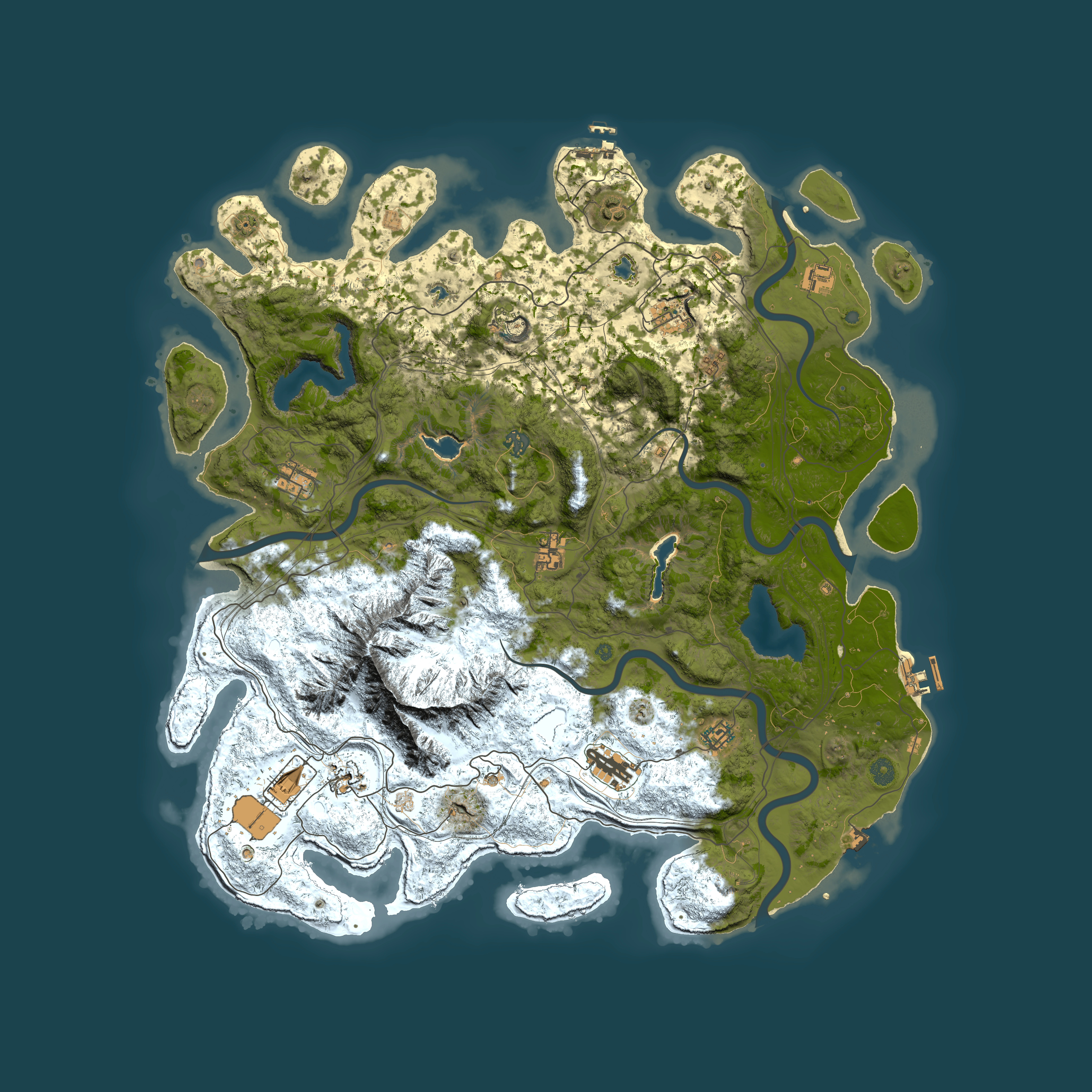 Full top-down render of Rust map seed 143923066, 5000x5000m
