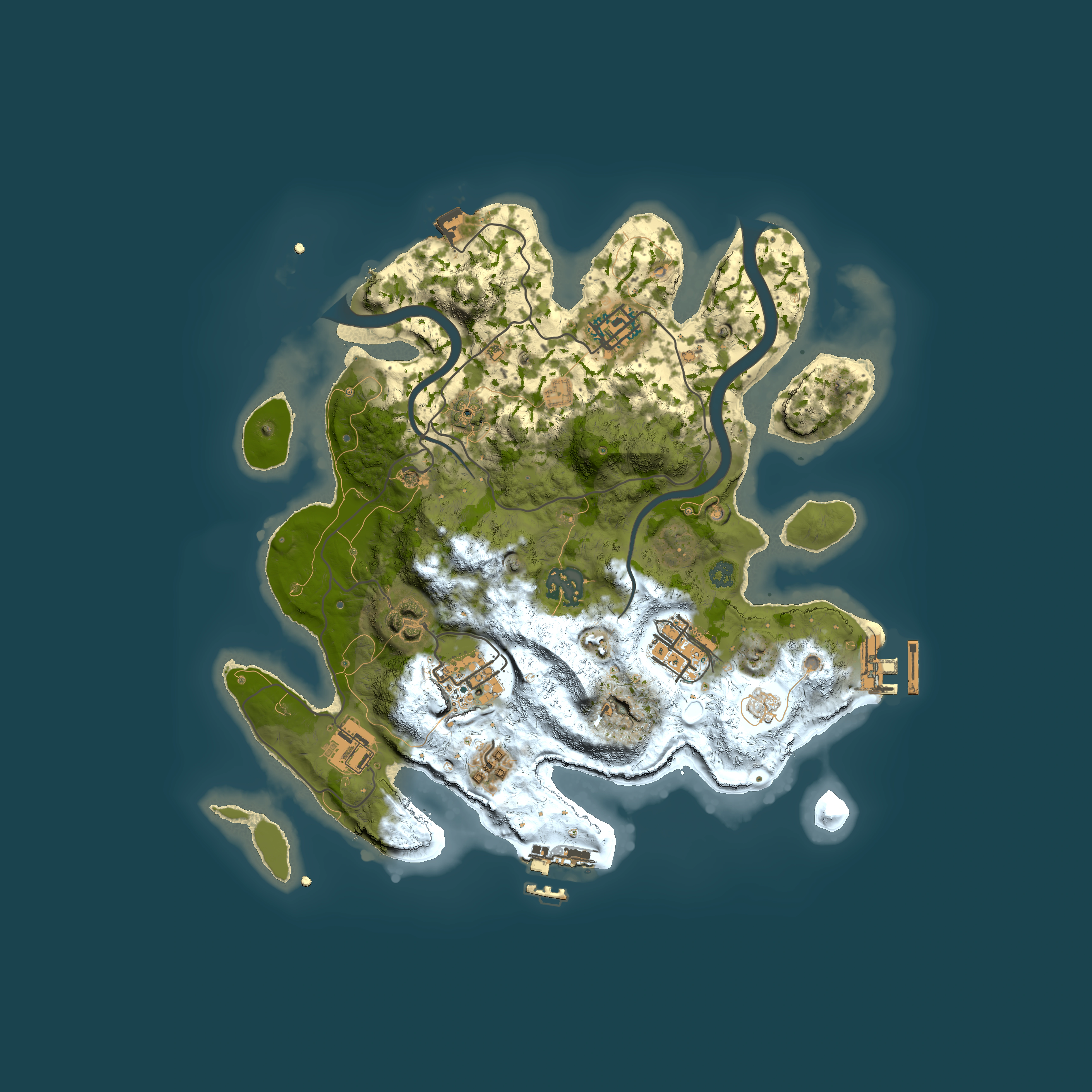 Full top-down render of Rust map seed 1439351470, 3000x3000m