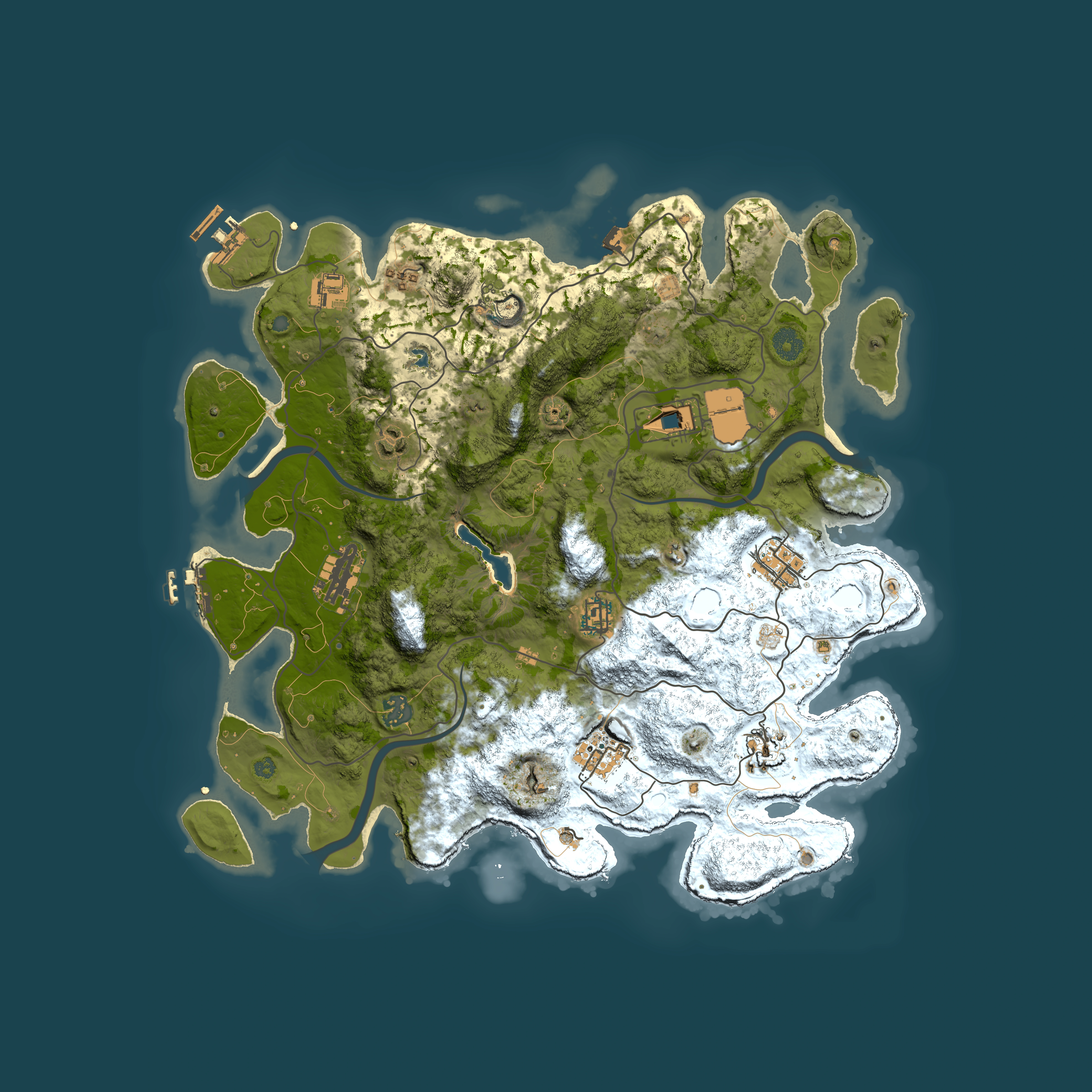 Full top-down render of Rust map seed 1297124007, 4000x4000m