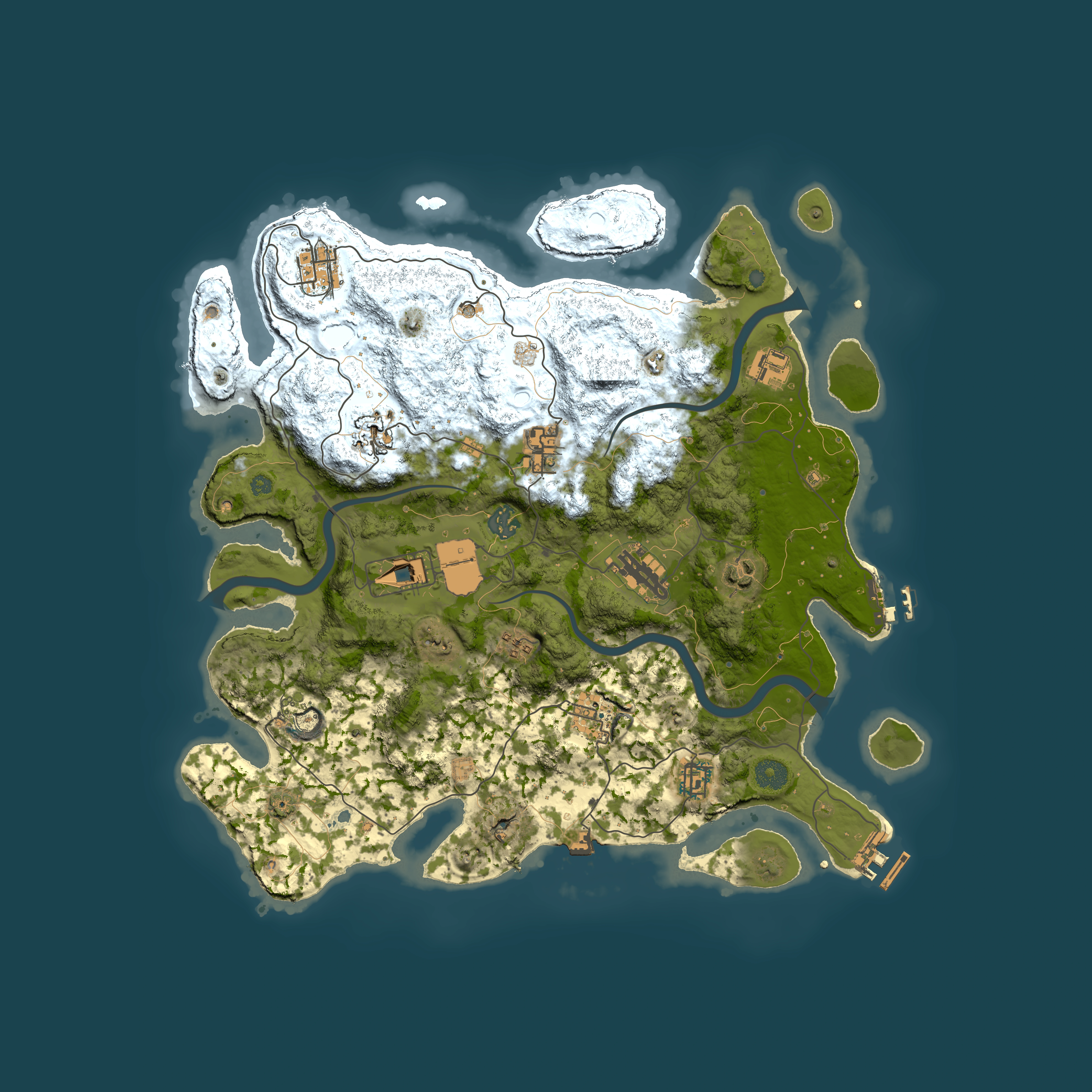 Full top-down render of Rust map seed 907959850, 3950x3950m