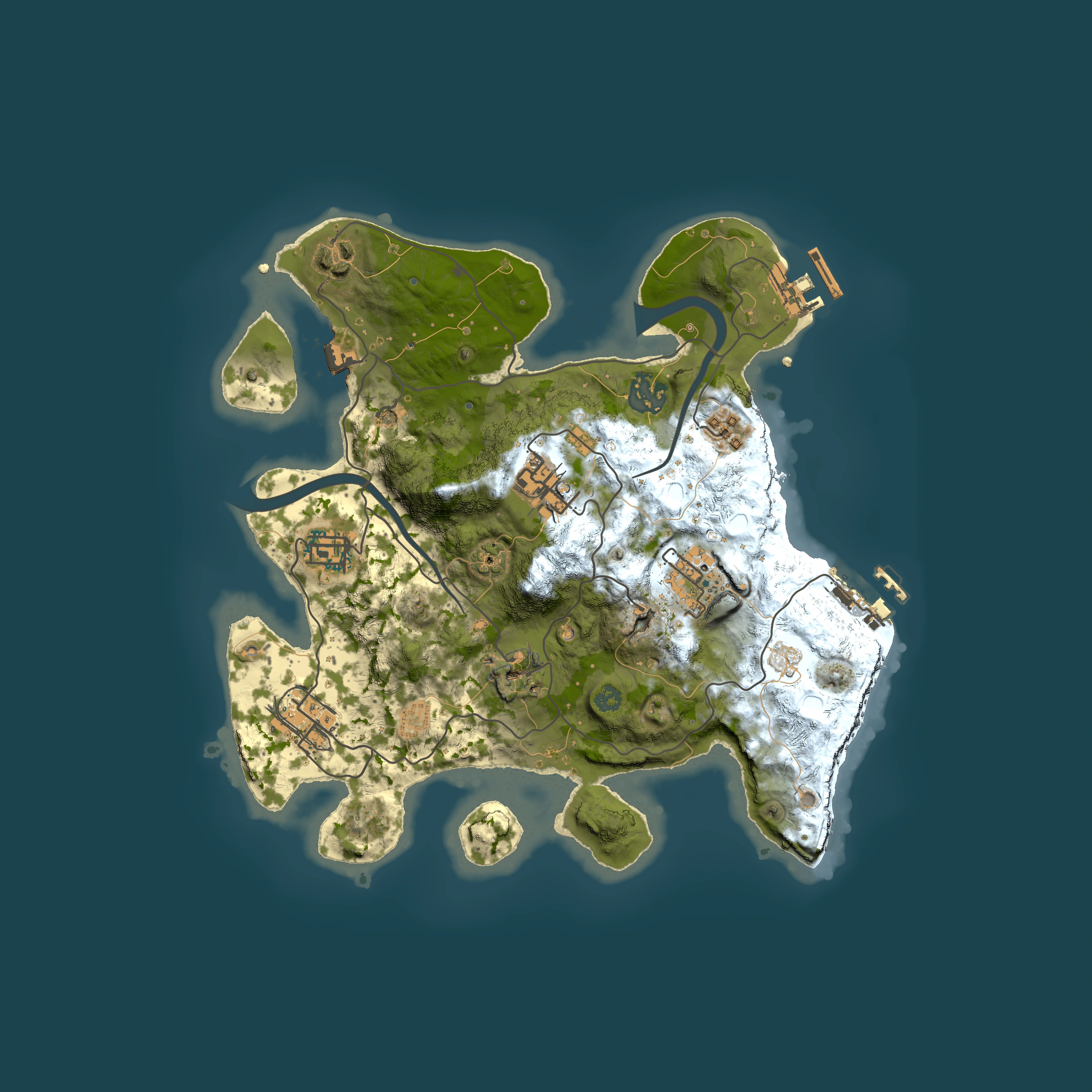 Full top-down render of Rust map seed 168879511, 3000x3000m