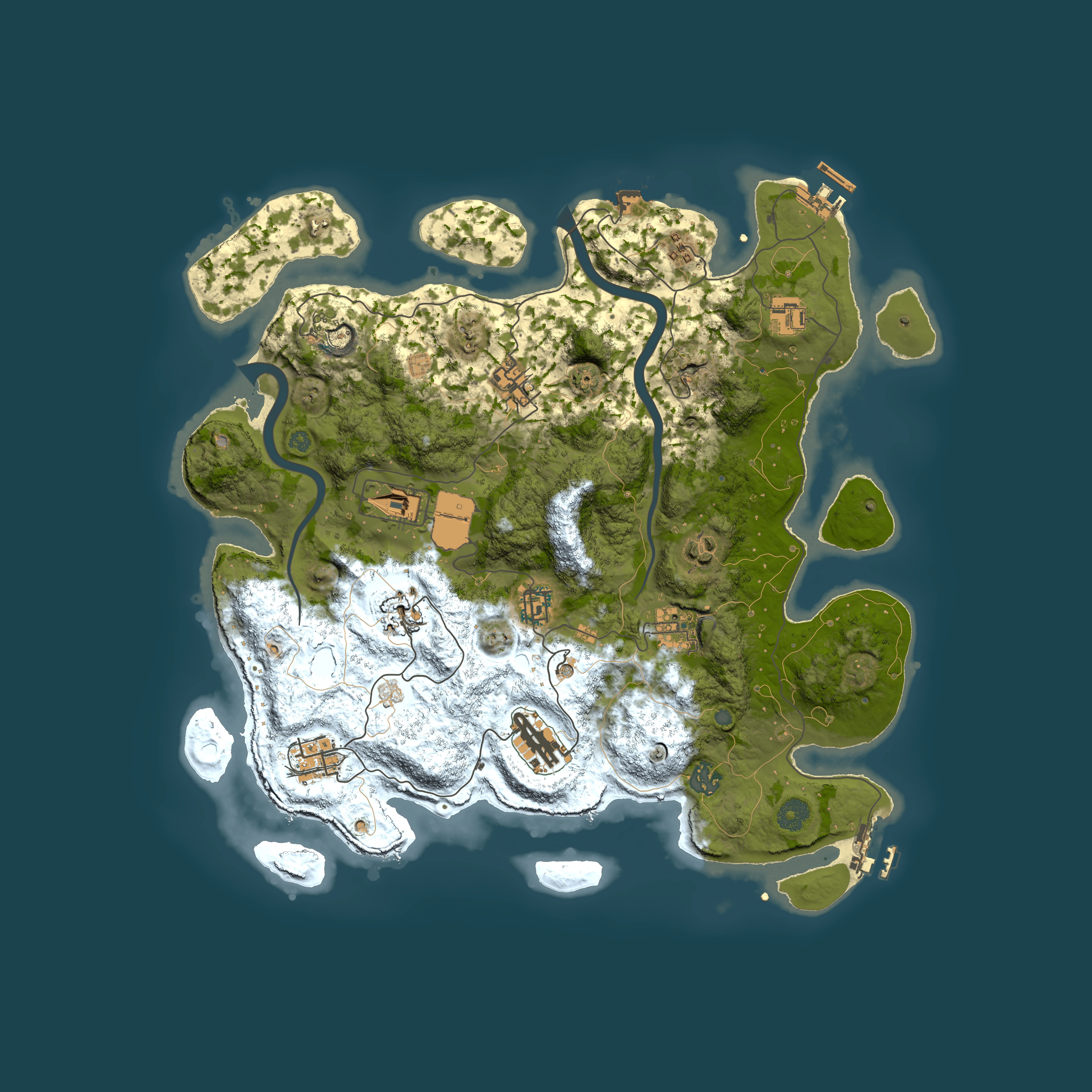 Full top-down render of Rust map seed 1439233938, 3950x3950m