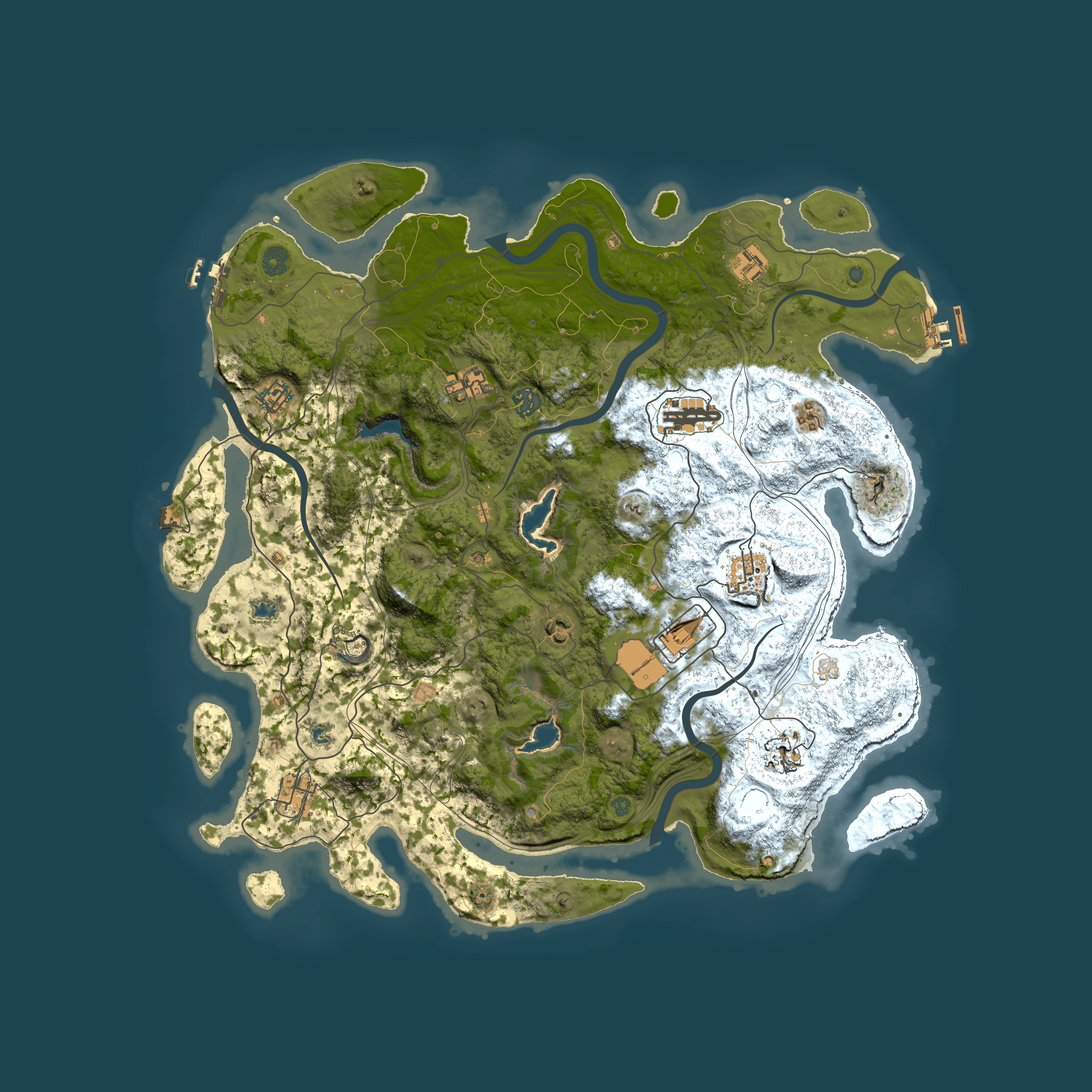 Full top-down render of Rust map seed 257606693, 4500x4500m