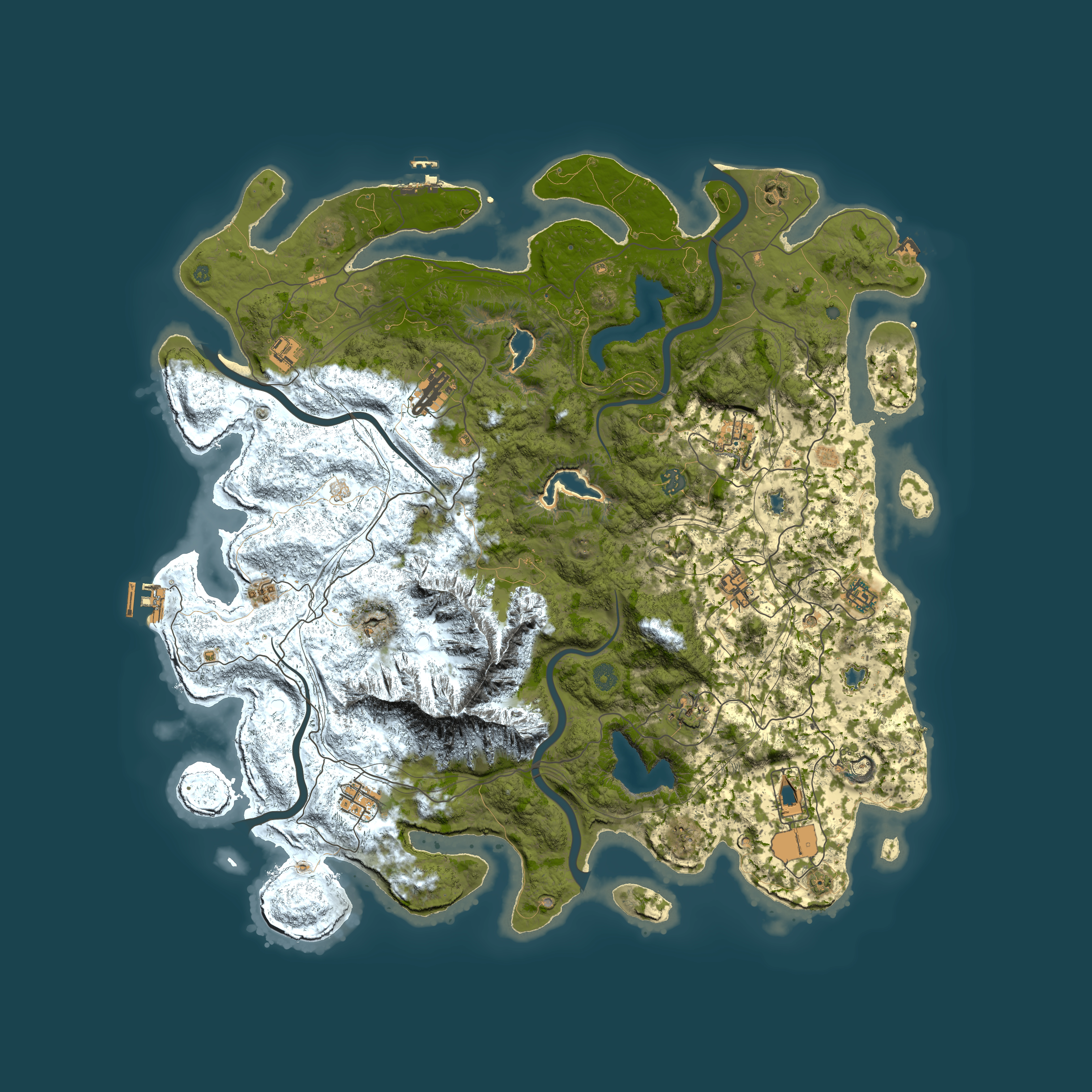 Full top-down render of Rust map seed 689991647, 5000x5000m