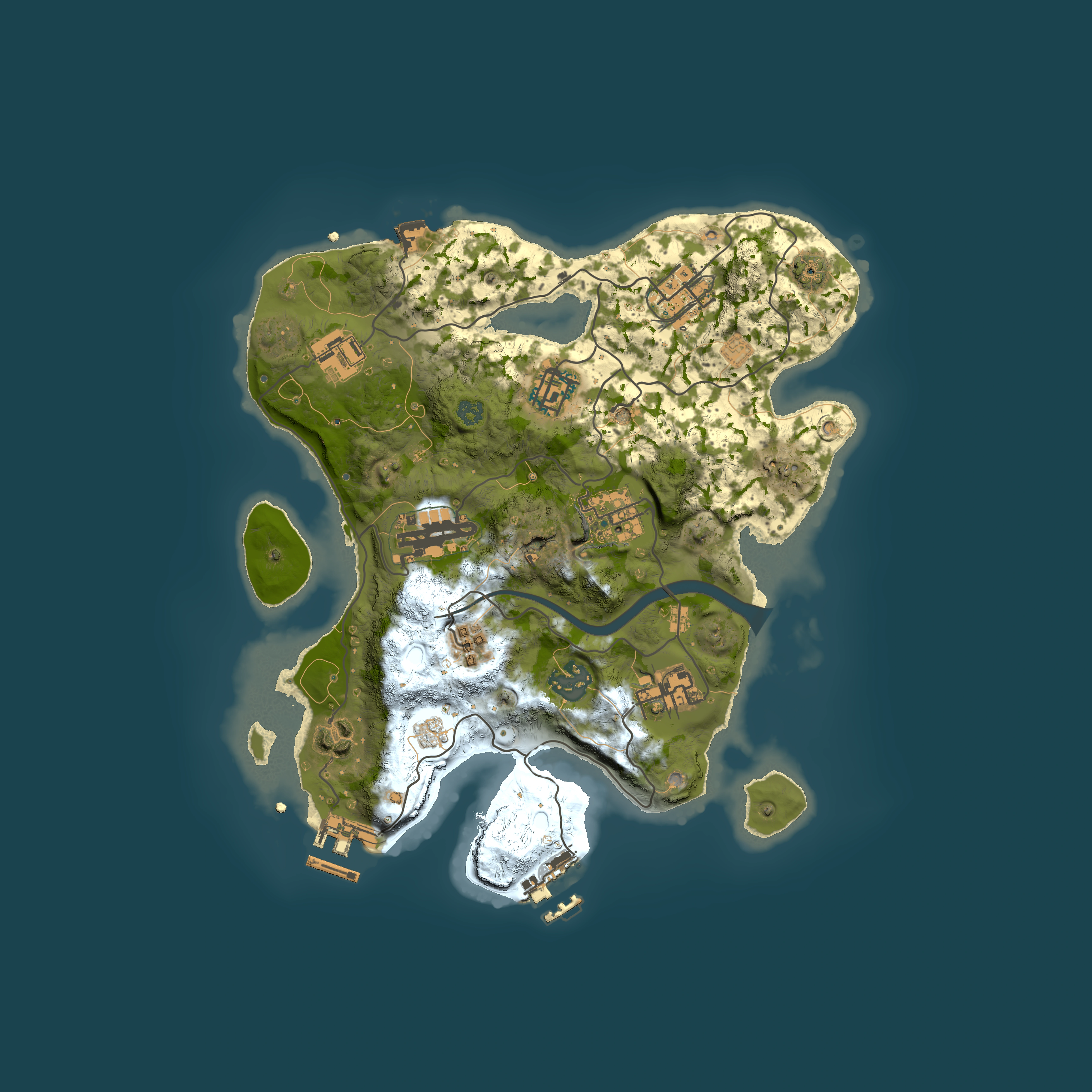Full top-down render of Rust map seed 136687676, 3000x3000m
