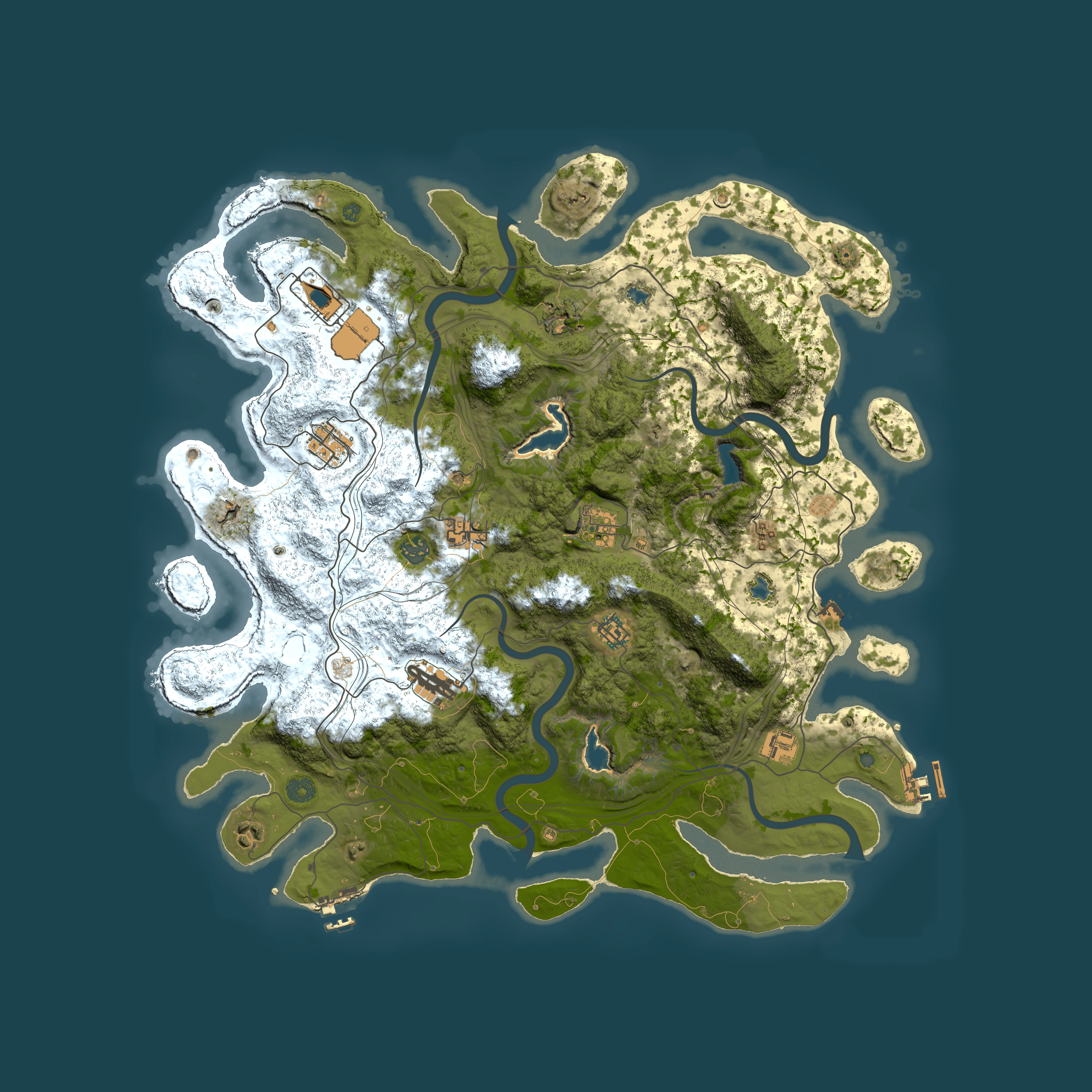 Full top-down render of Rust map seed 1358732221, 4600x4600m