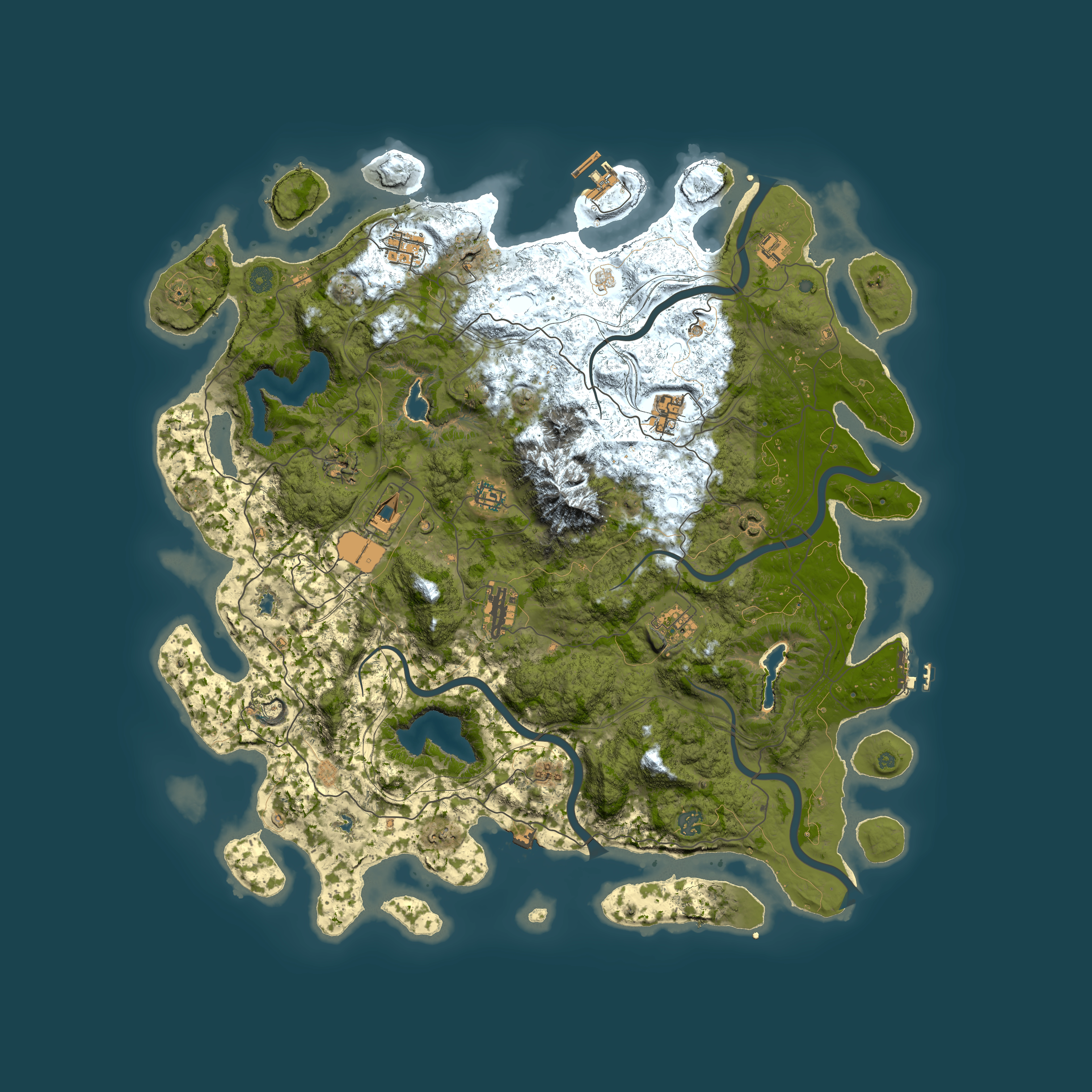 Full top-down render of Rust map seed 1734133558, 5000x5000m