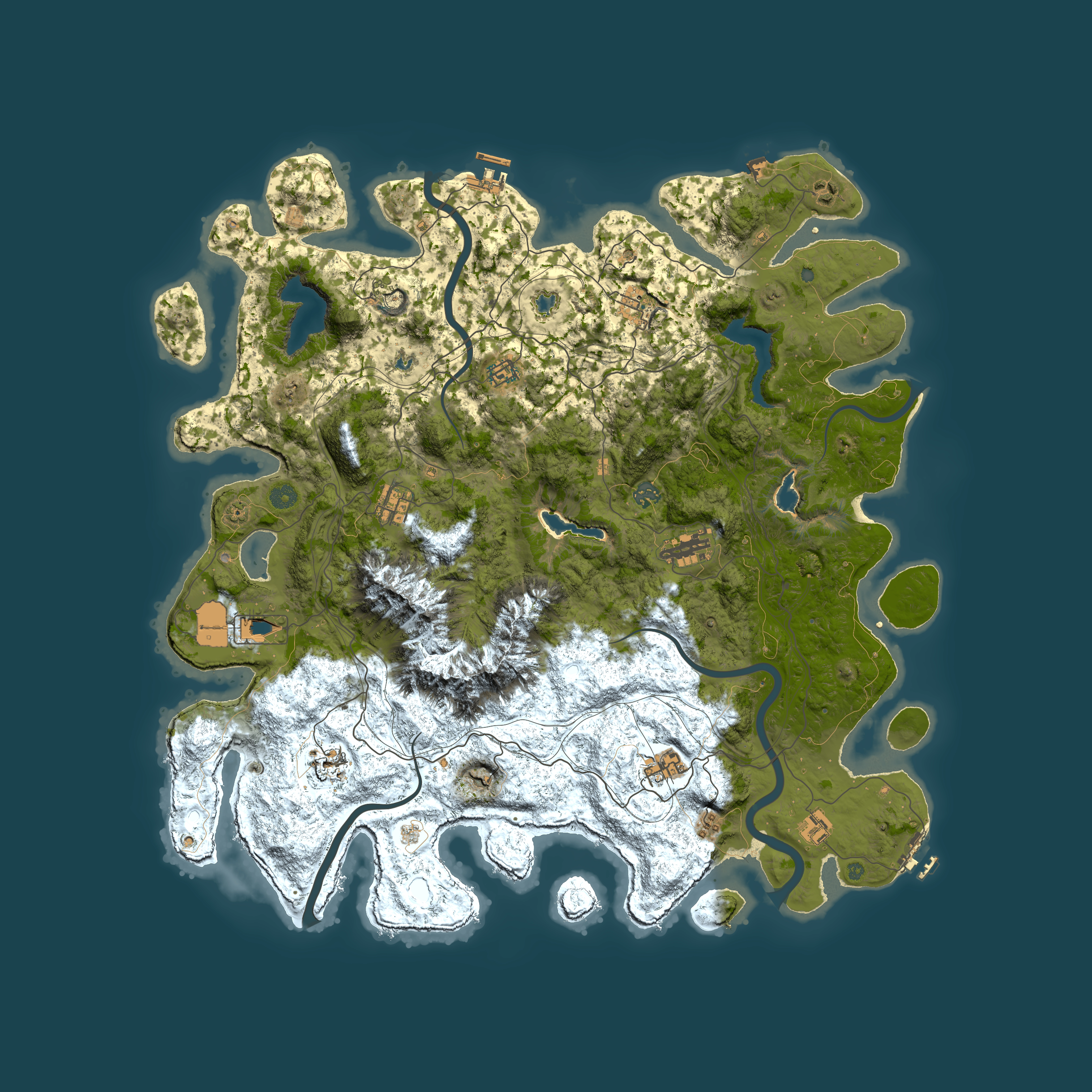 Full top-down render of Rust map seed 986481982, 5000x5000m