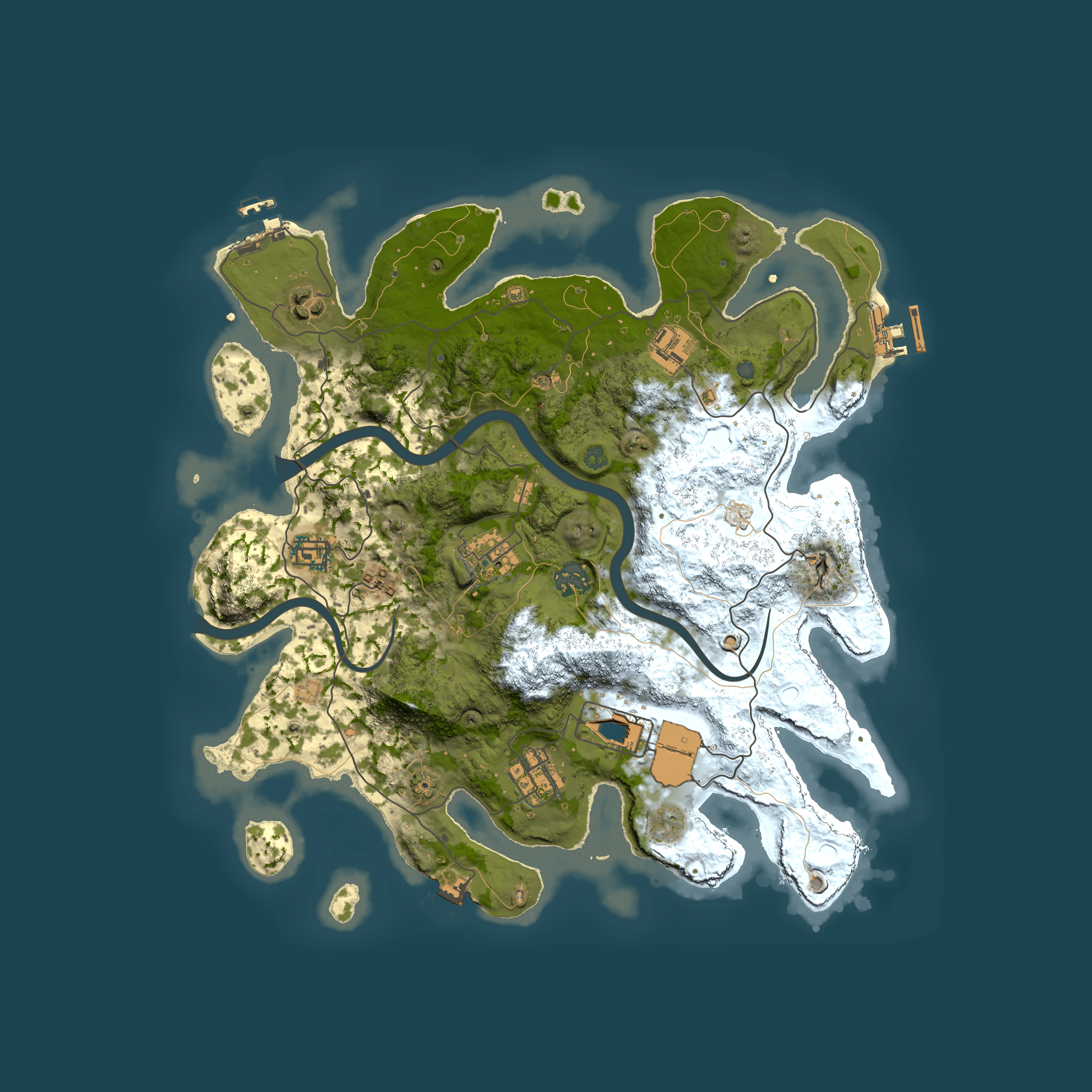 Full top-down render of Rust map seed 488820521, 3600x3600m