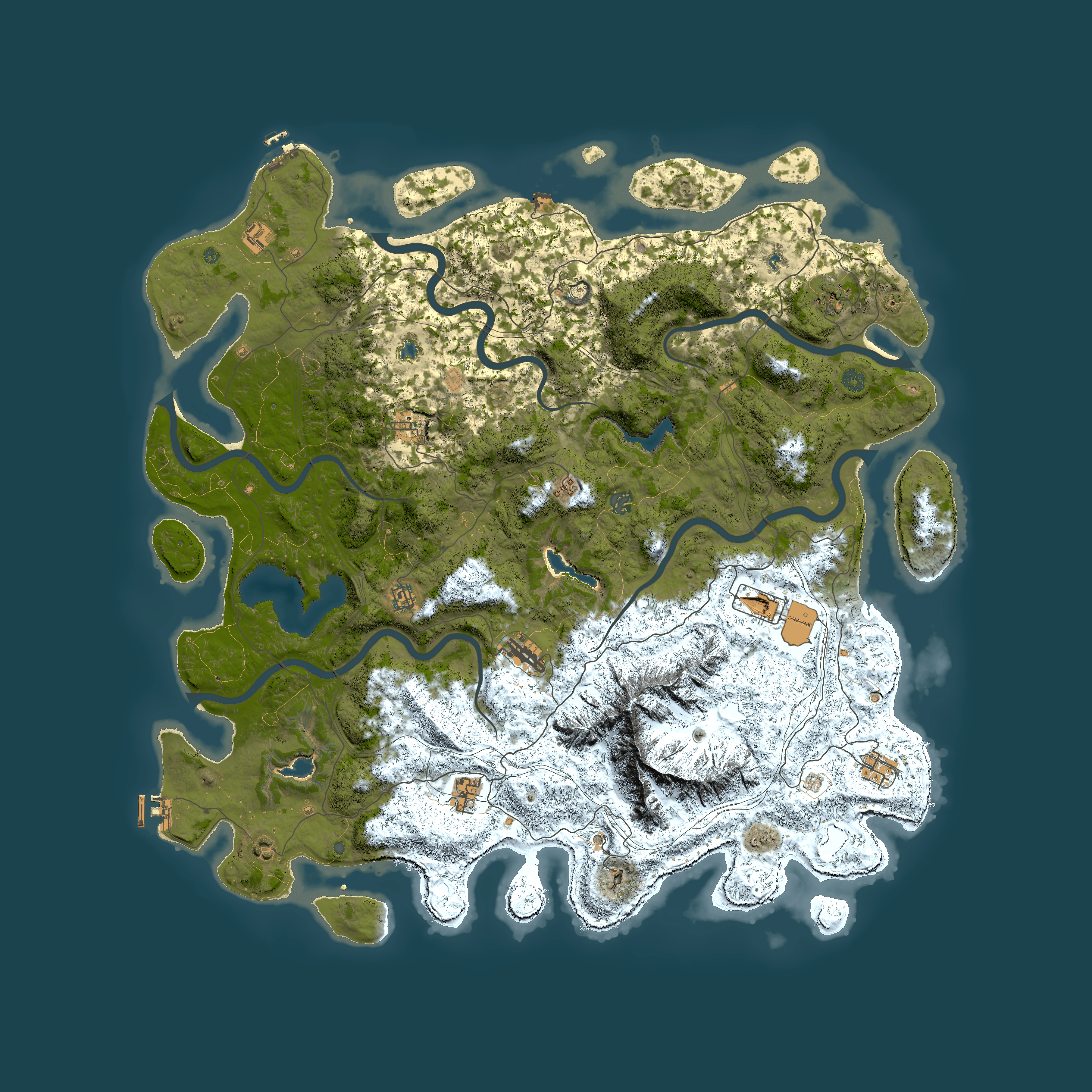 Full top-down render of Rust map seed 30460508, 5550x5550m