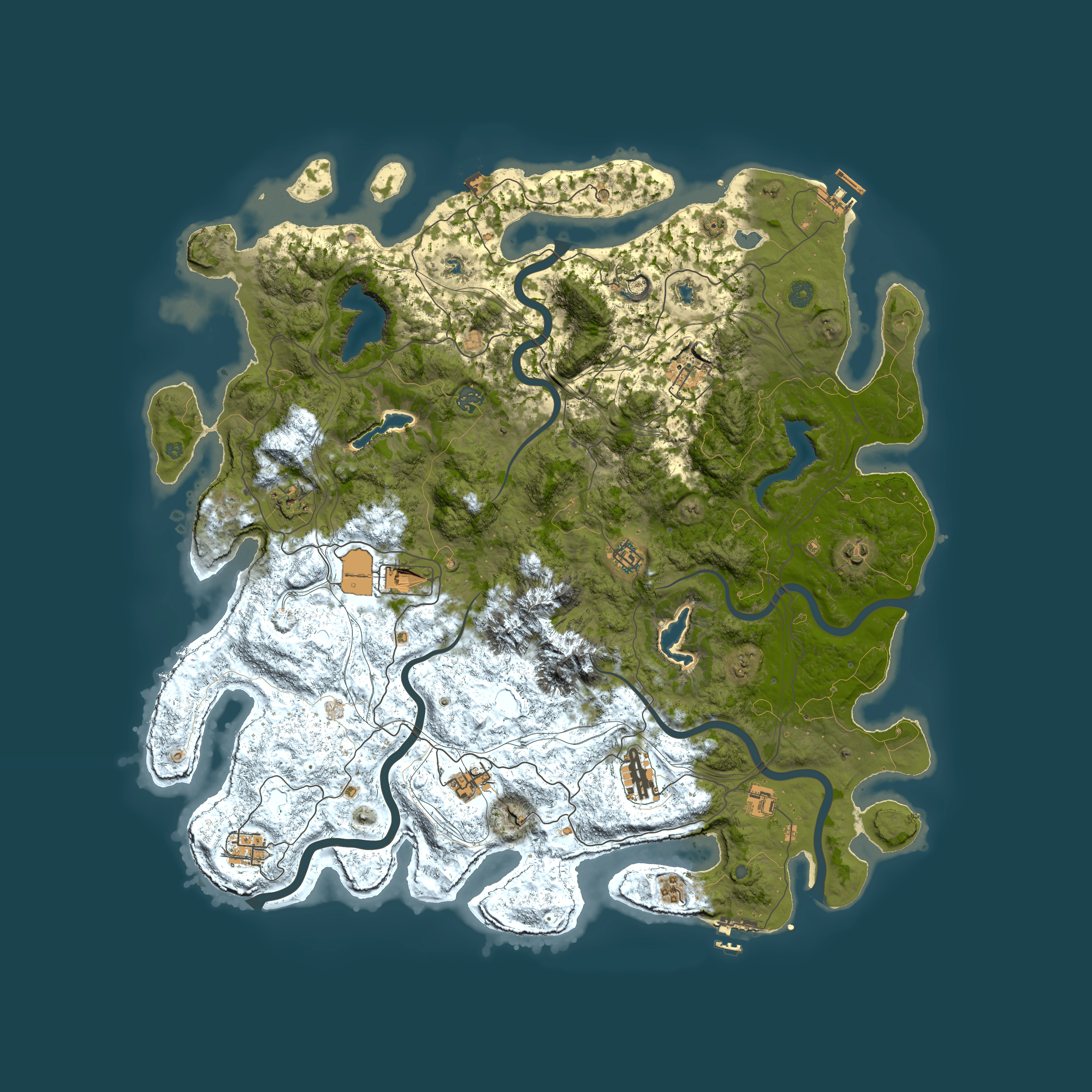 Full top-down render of Rust map seed 1477045628, 5000x5000m