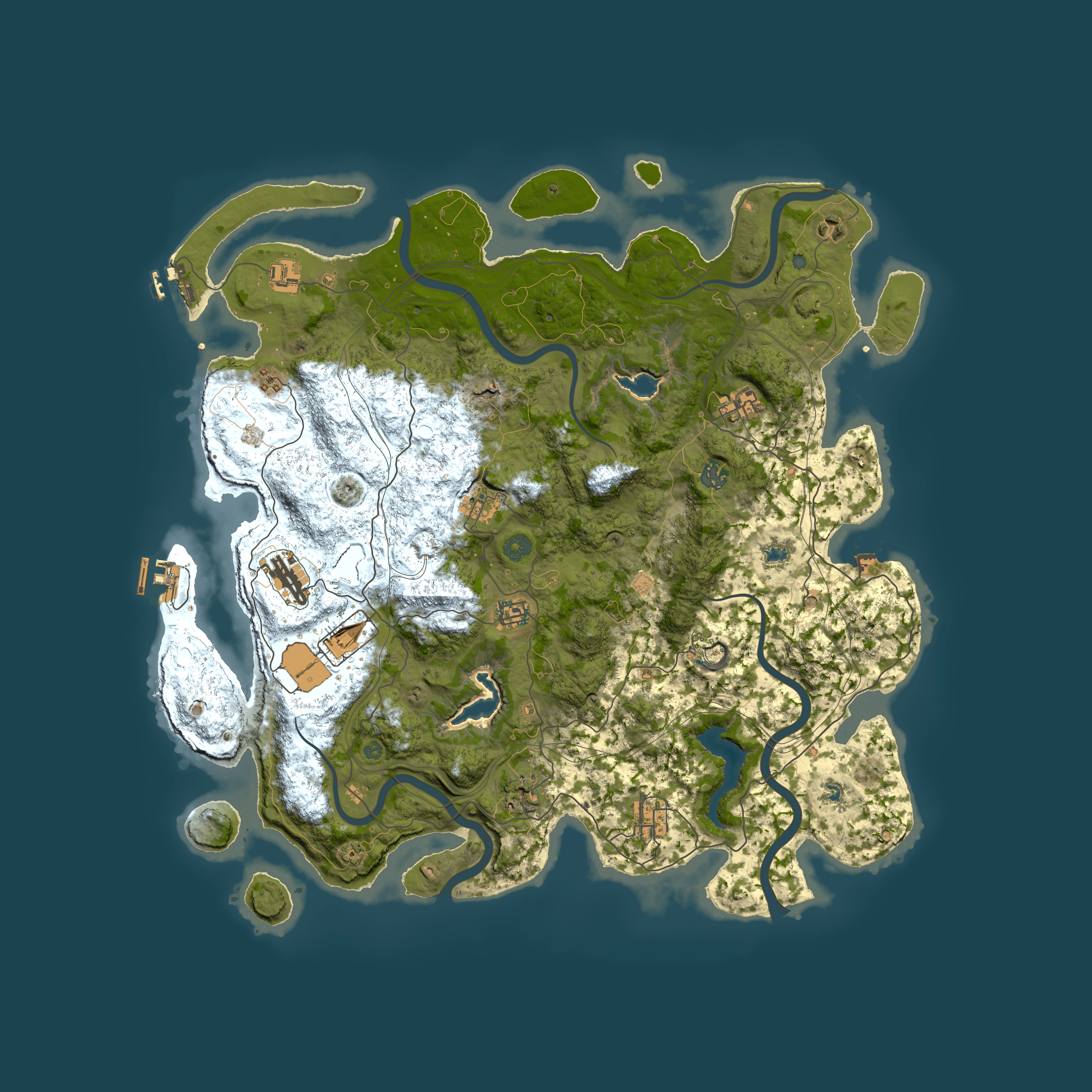 Full top-down render of Rust map seed 2007082092, 4650x4650m