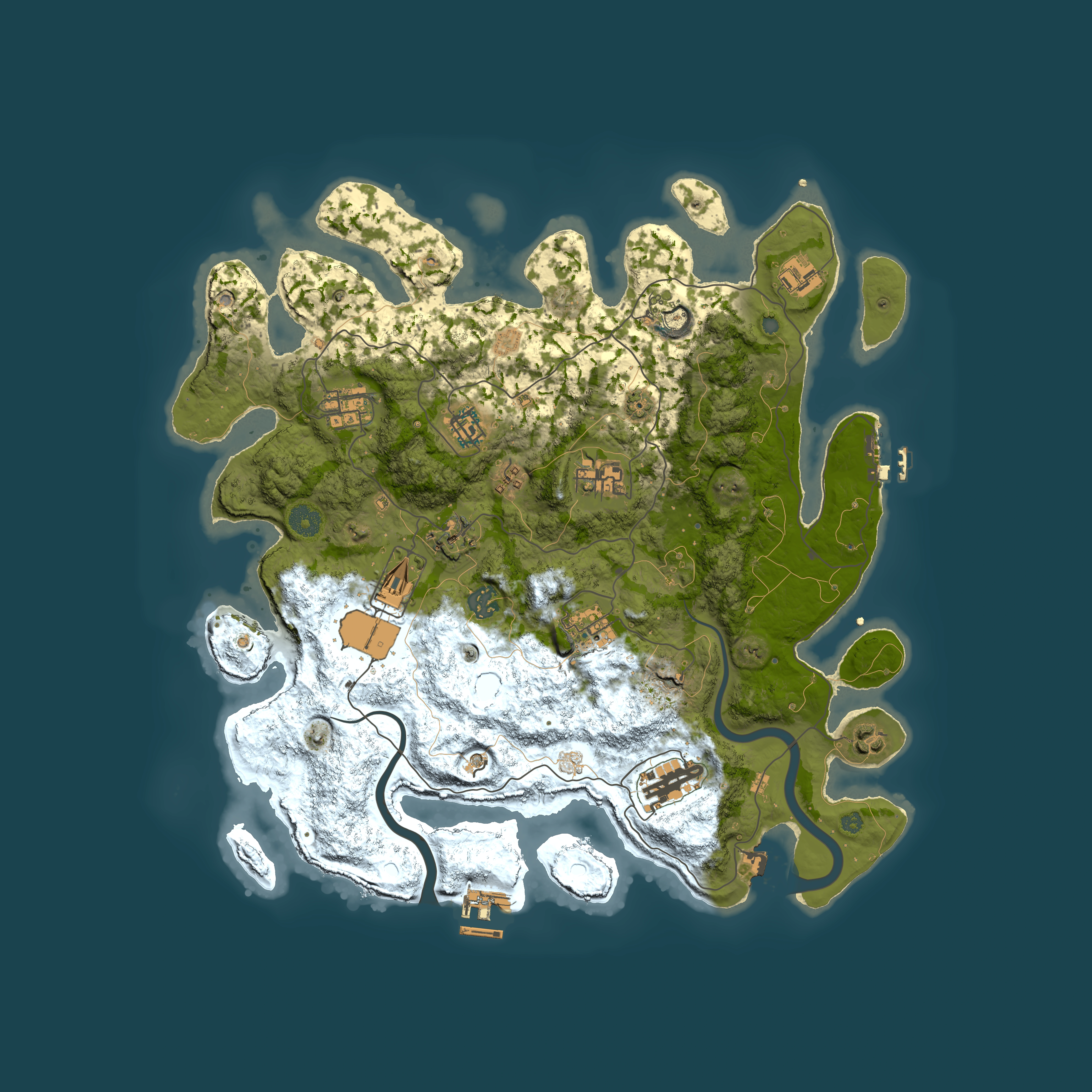 Full top-down render of Rust map seed 1265823985, 3950x3950m
