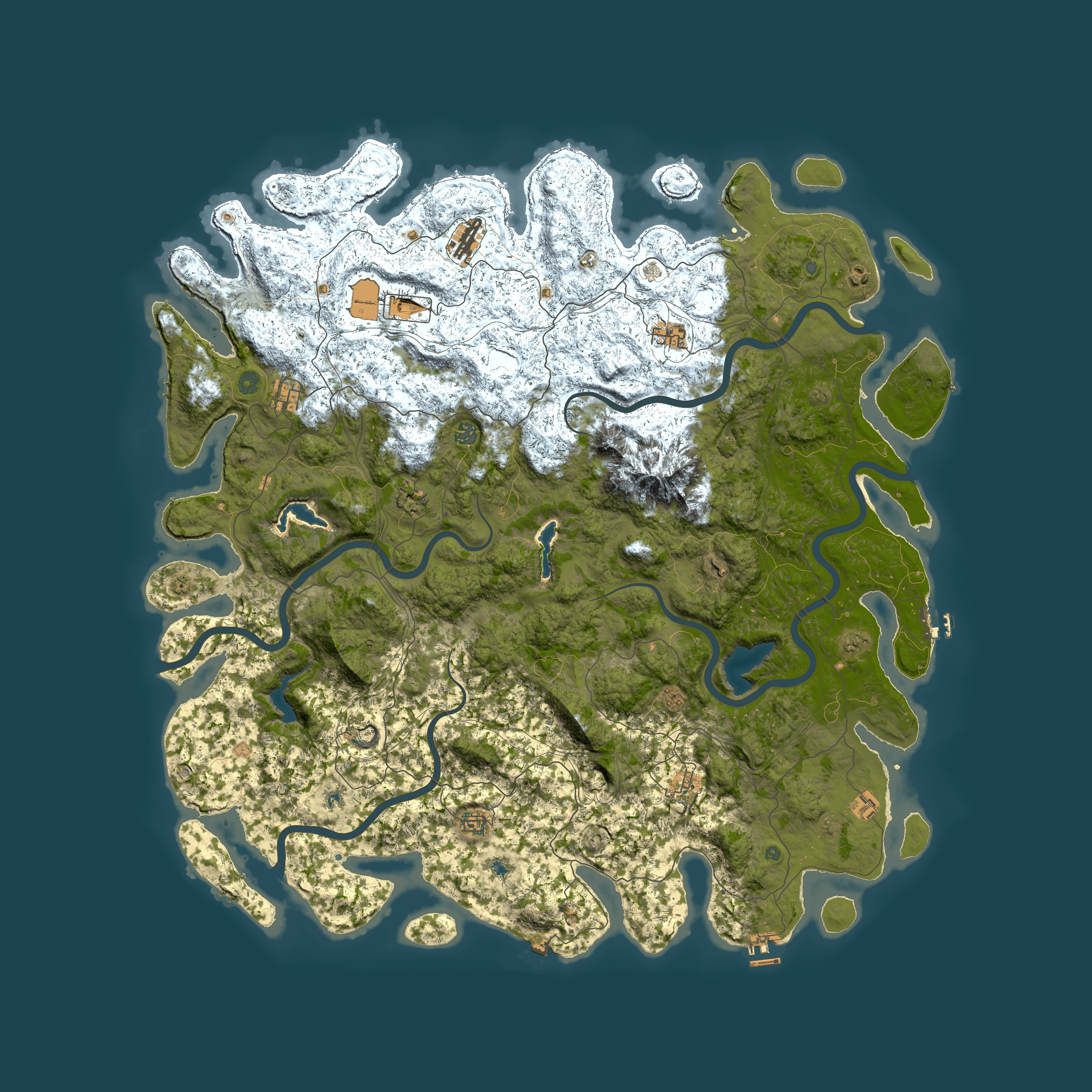 Full top-down render of Rust map seed 1377542389, 5800x5800m