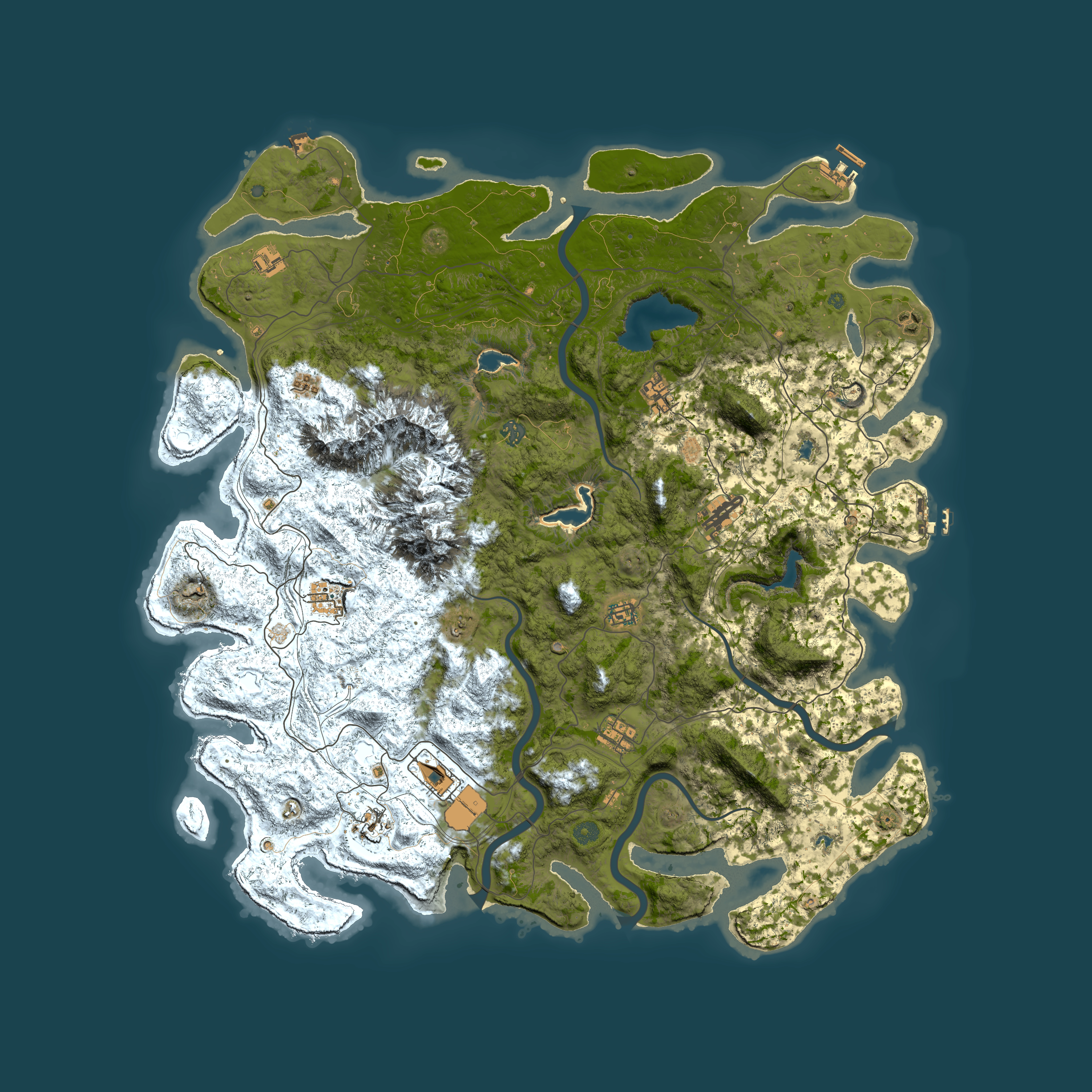 Full top-down render of Rust map seed 1597464464, 5300x5300m