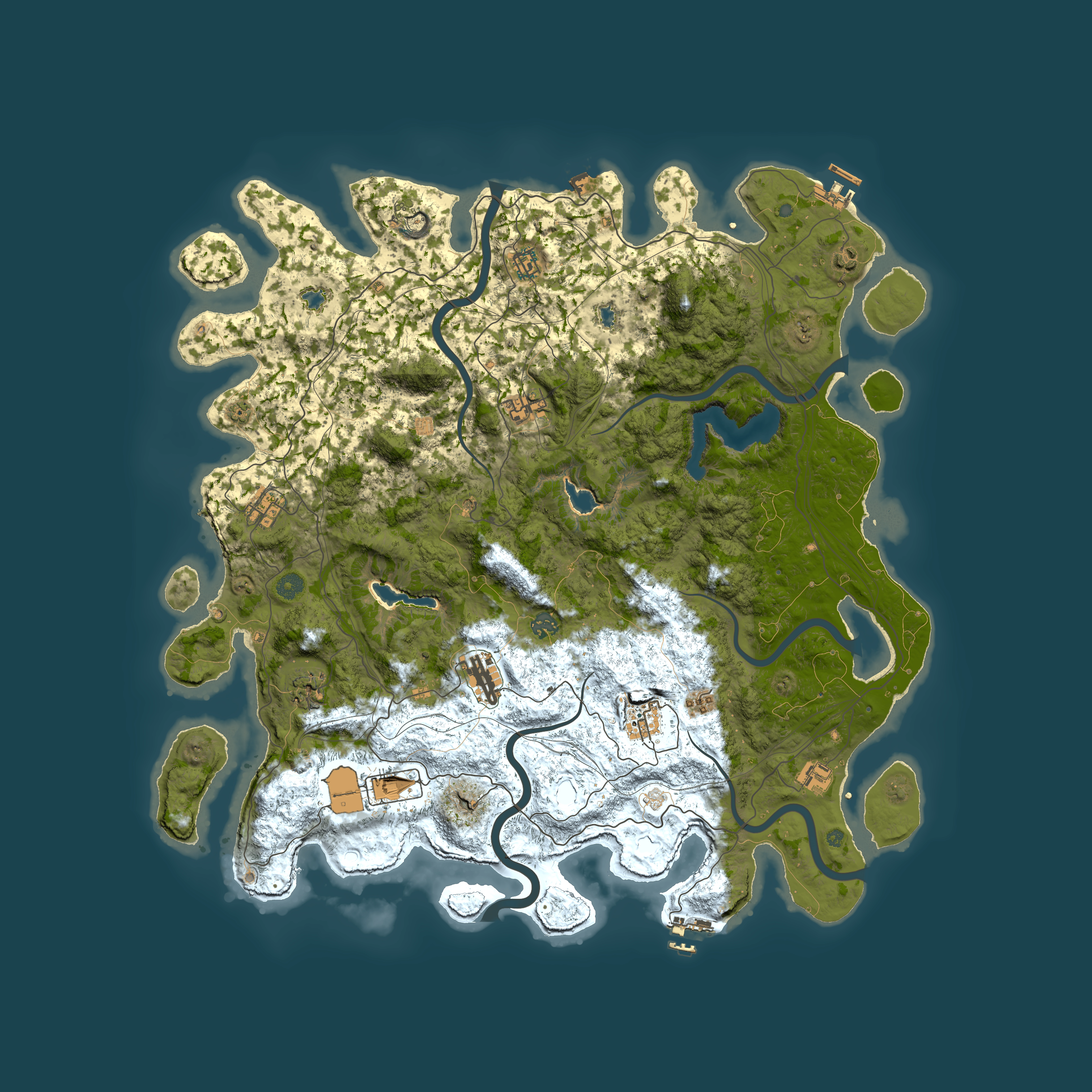 Full top-down render of Rust map seed 64973009, 4950x4950m