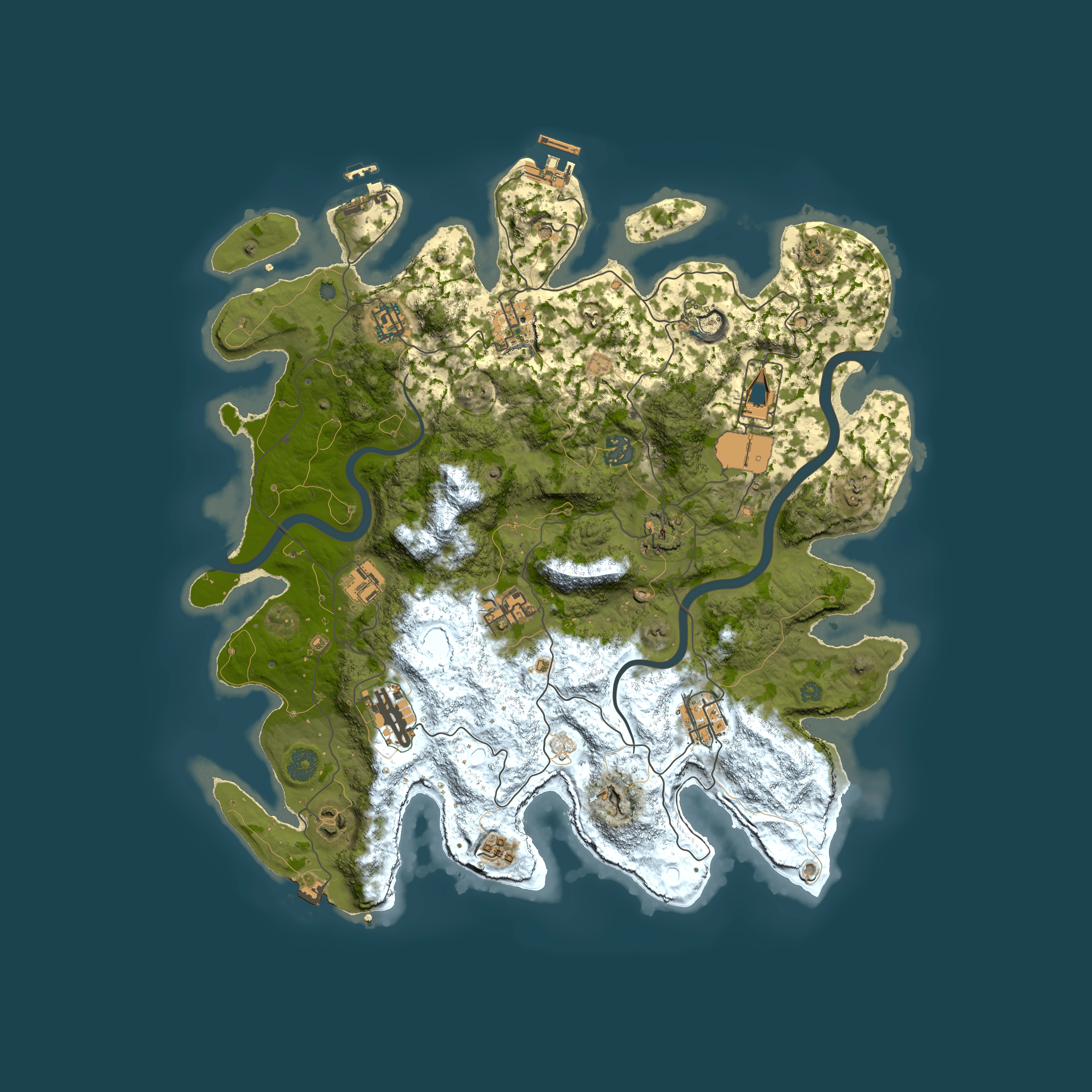 Full top-down render of Rust map seed 205365933, 3950x3950m