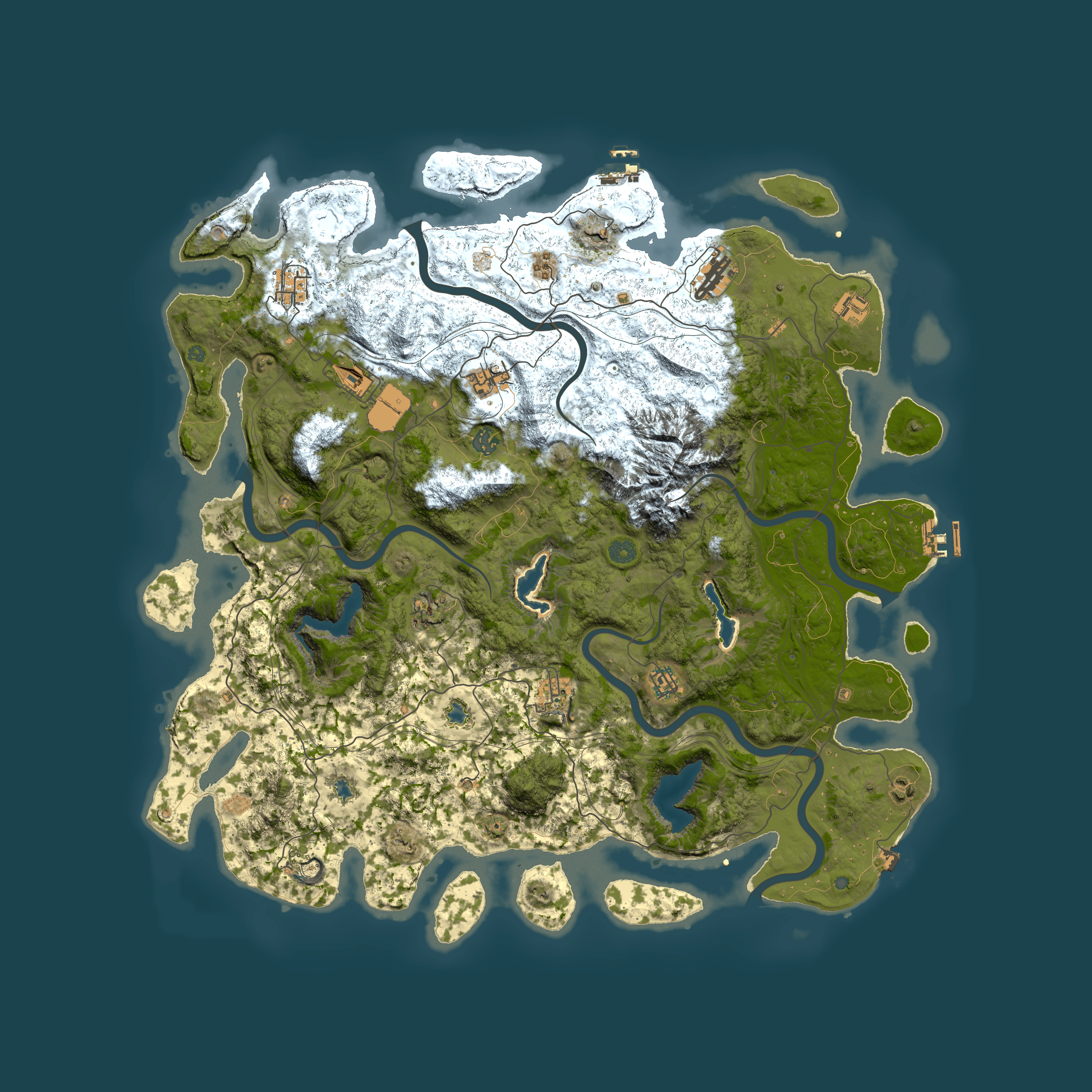 Full top-down render of Rust map seed 1186599874, 5000x5000m