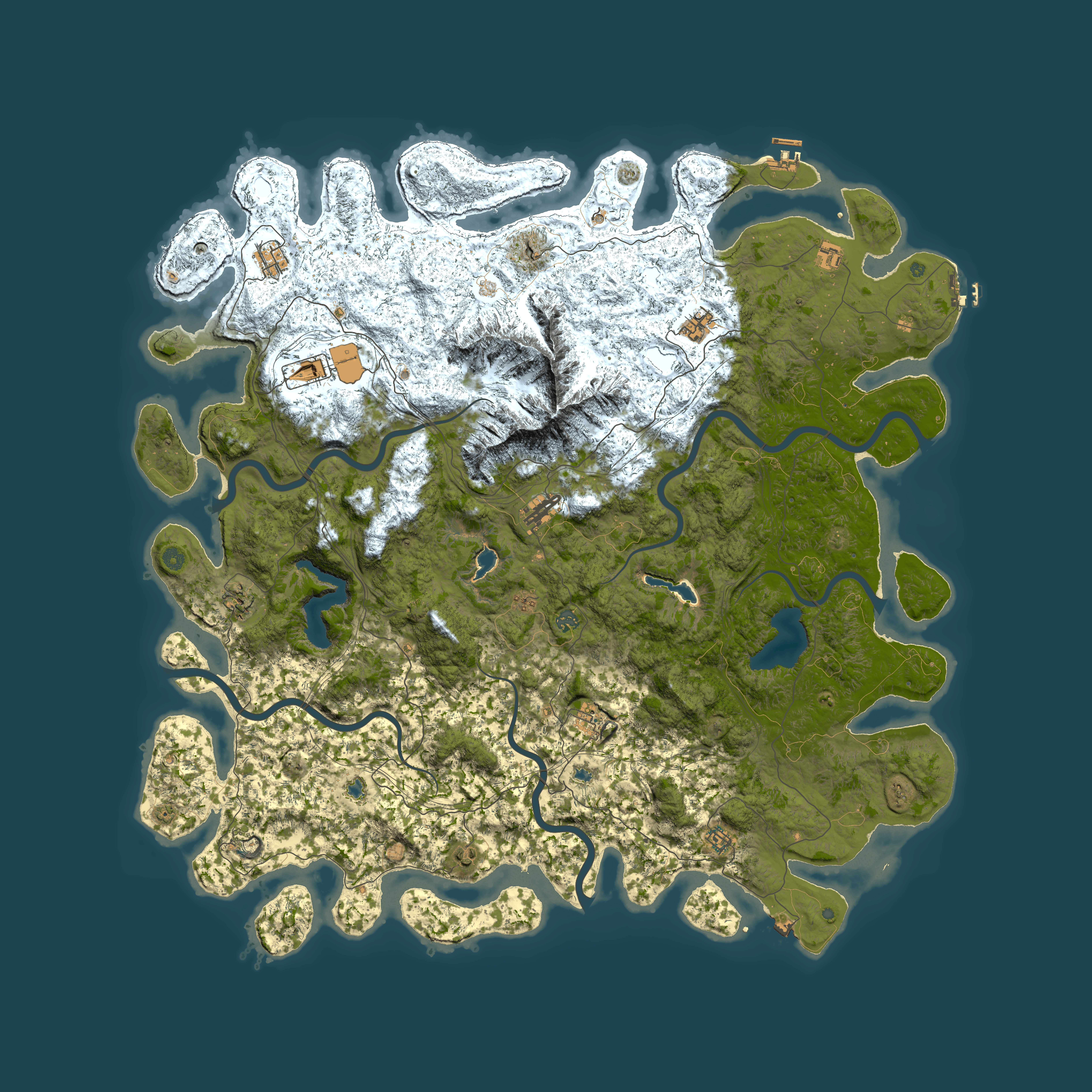 Full top-down render of Rust map seed 43994811, 5950x5950m