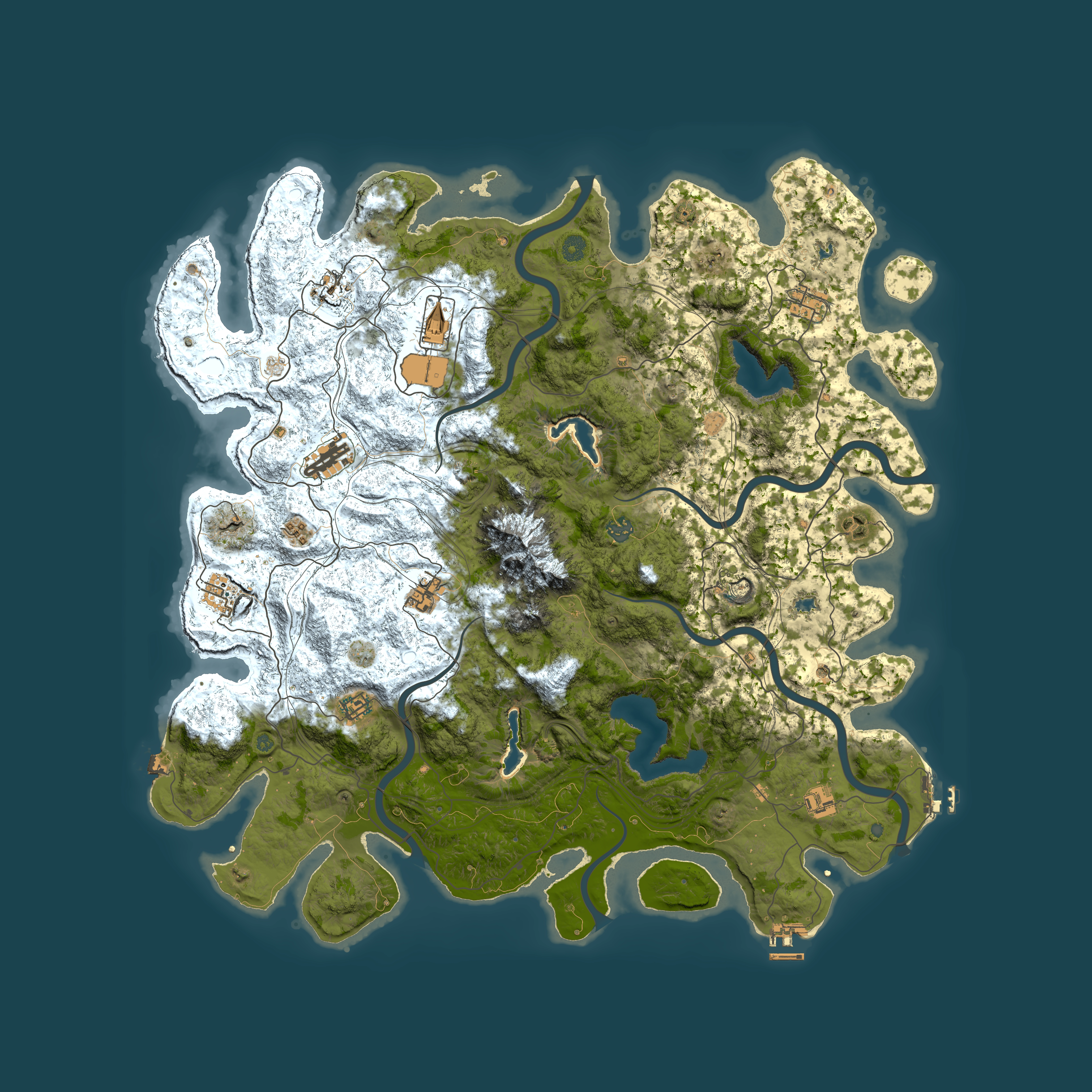 Full top-down render of Rust map seed 381629394, 5050x5050m