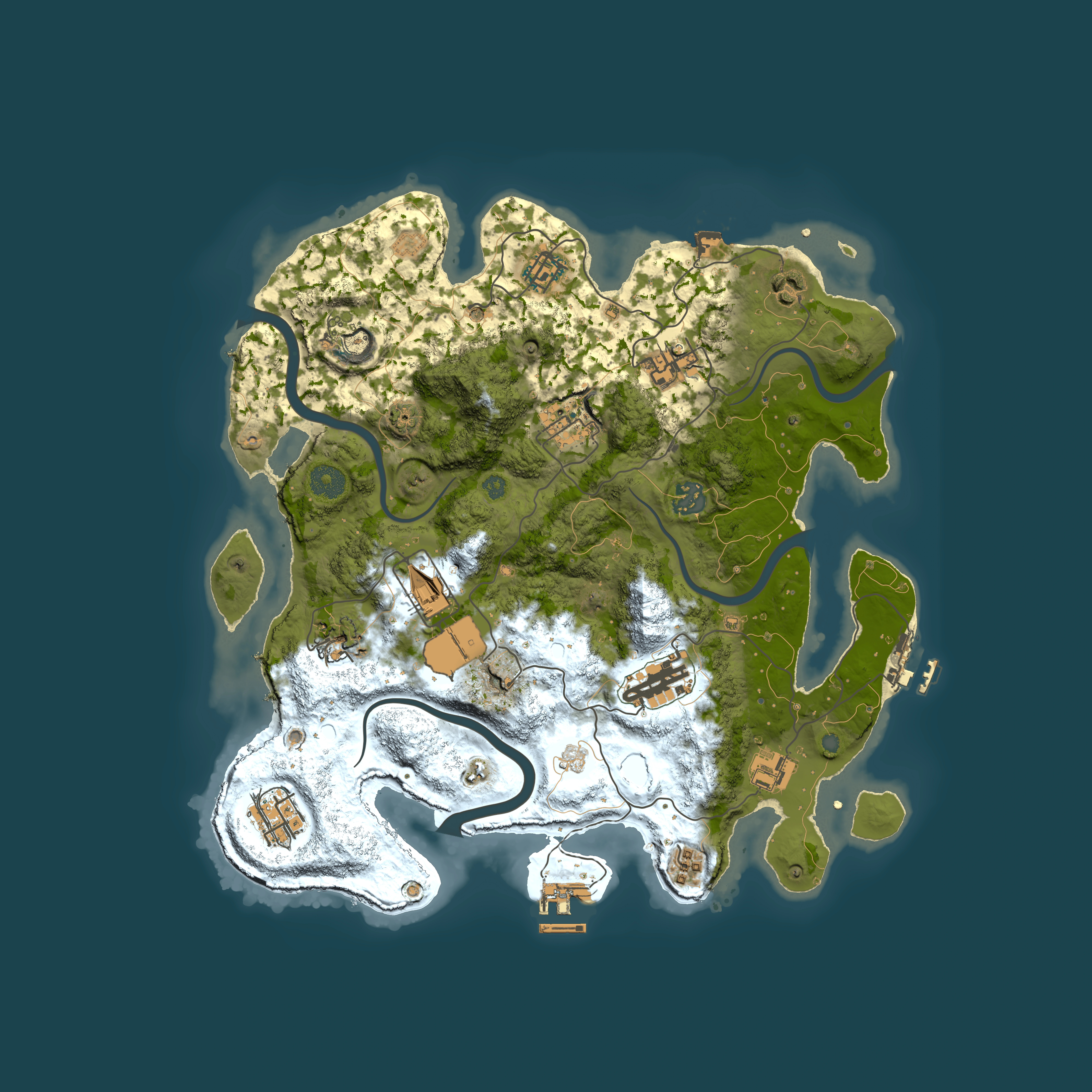 Full top-down render of Rust map seed 940095939, 3600x3600m