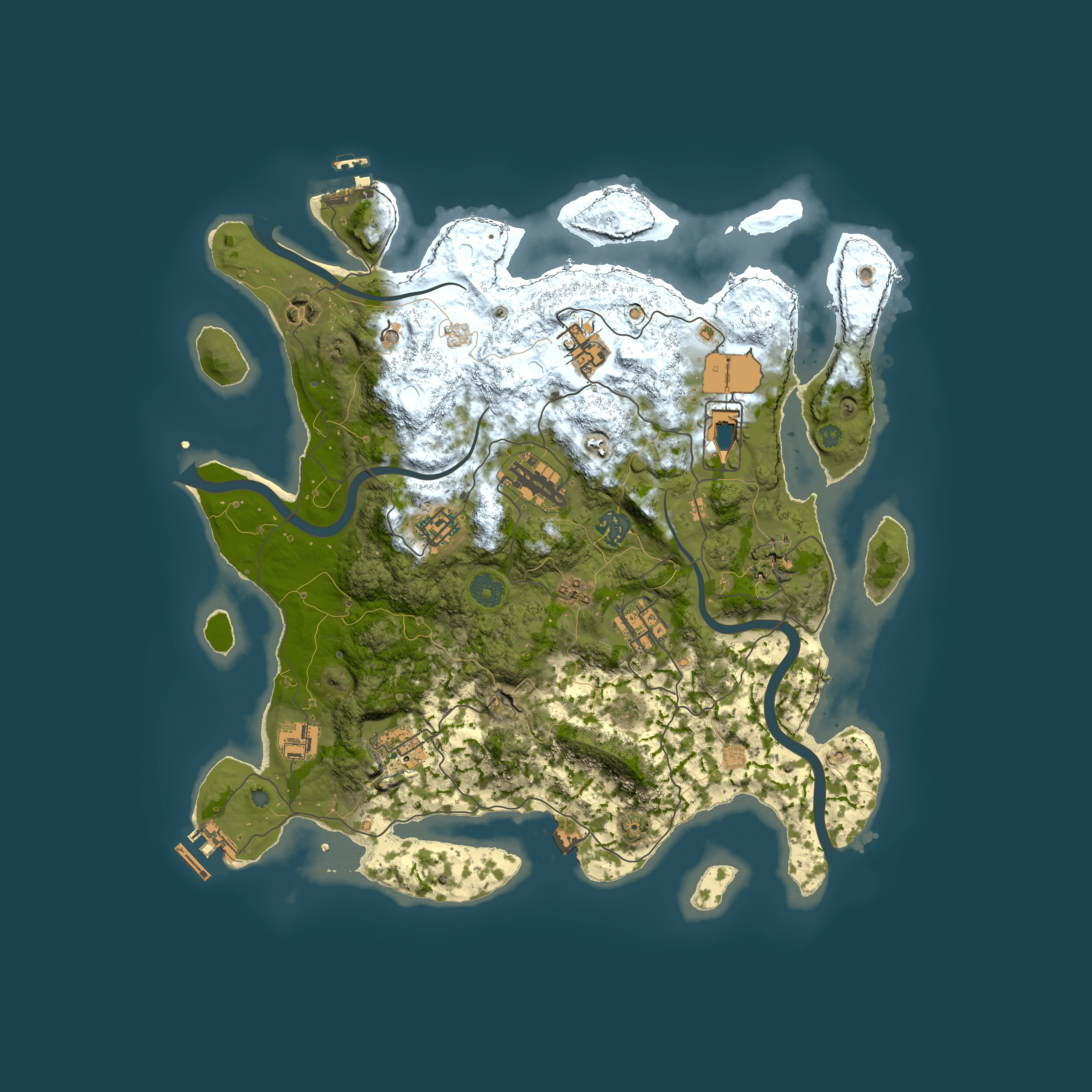 Full top-down render of Rust map seed 205389330, 3800x3800m