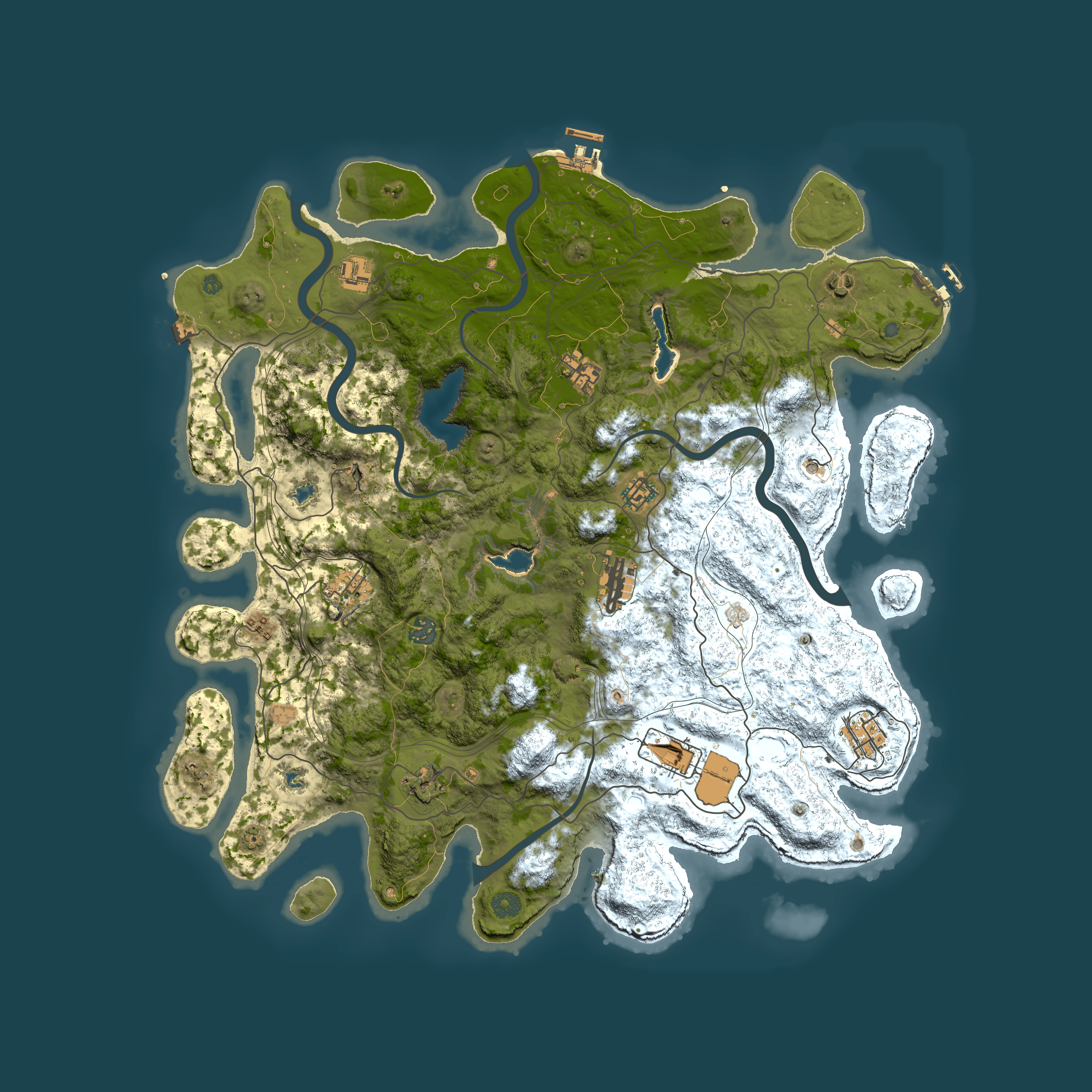 Full top-down render of Rust map seed 1458640215, 4550x4550m