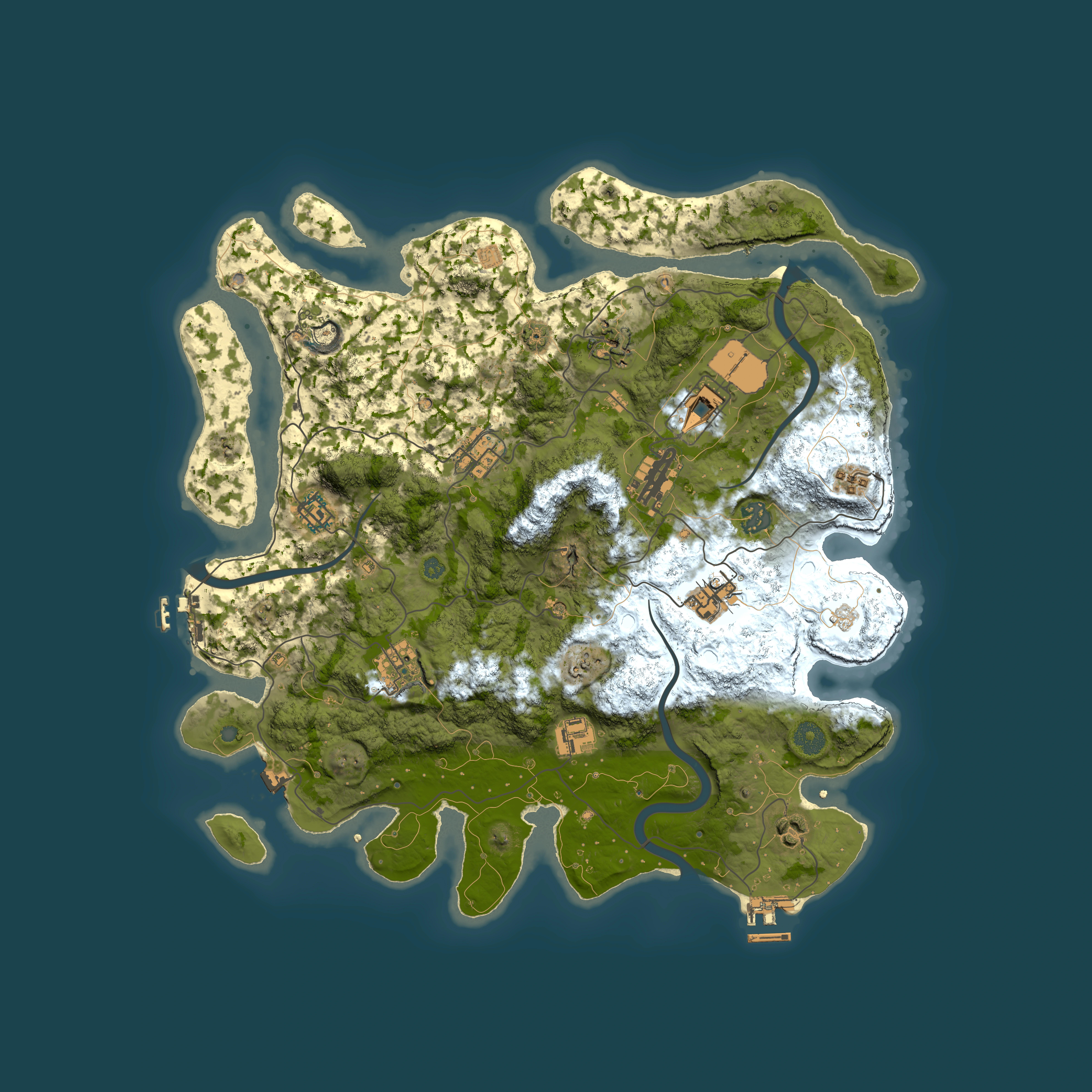 Full top-down render of Rust map seed 1603034805, 3950x3950m