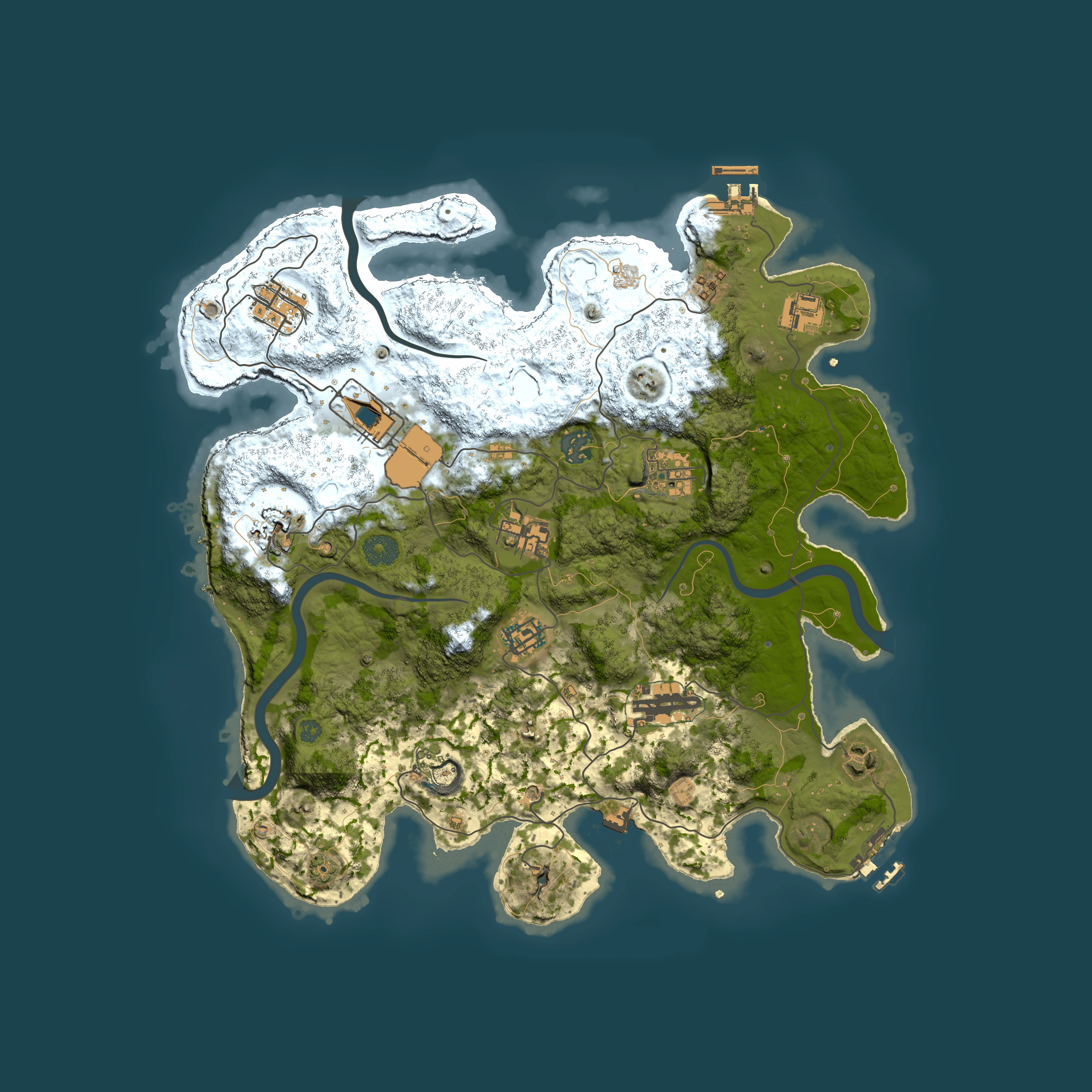 Full top-down render of Rust map seed 1660951190, 3700x3700m