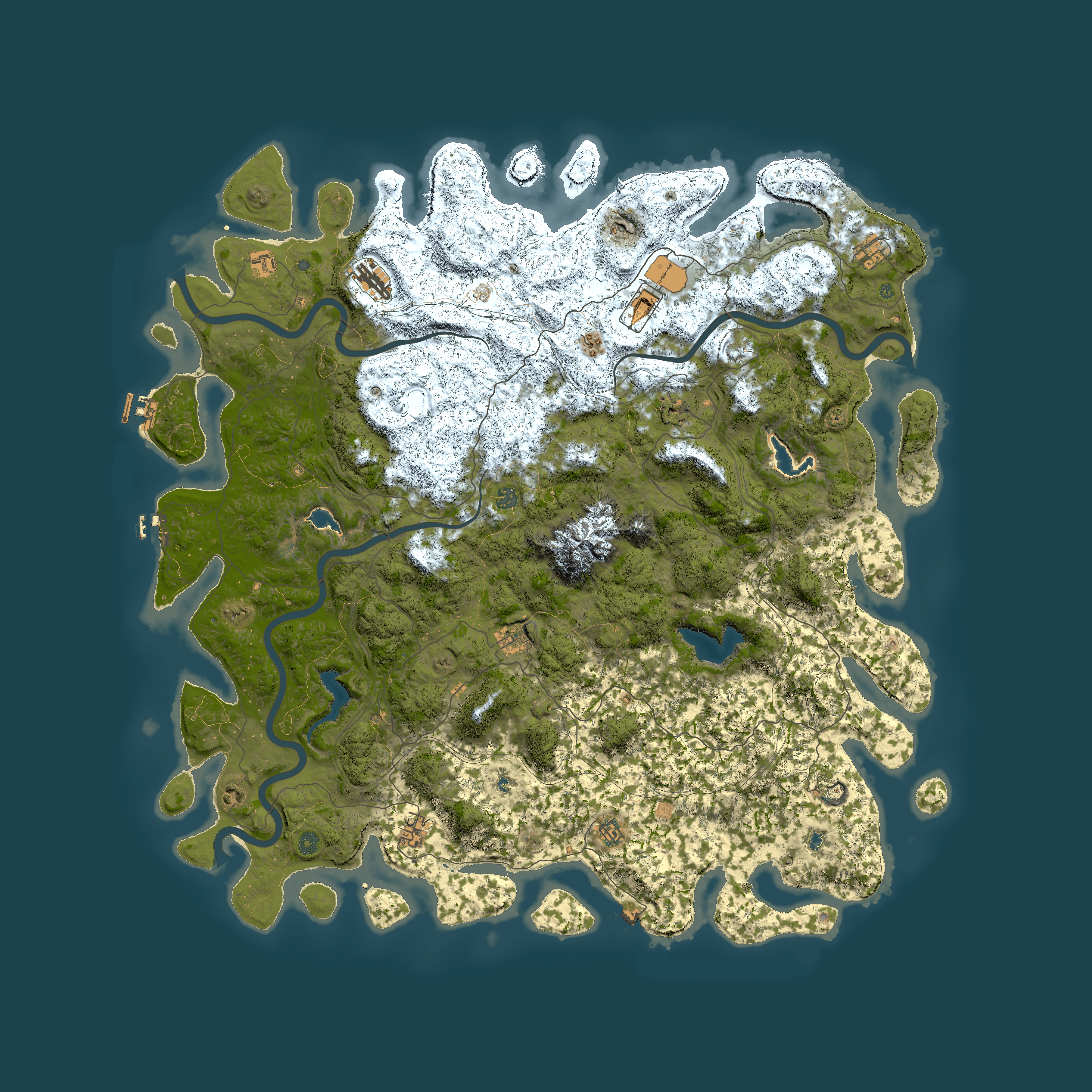 Full top-down render of Rust map seed 201442136, 5850x5850m