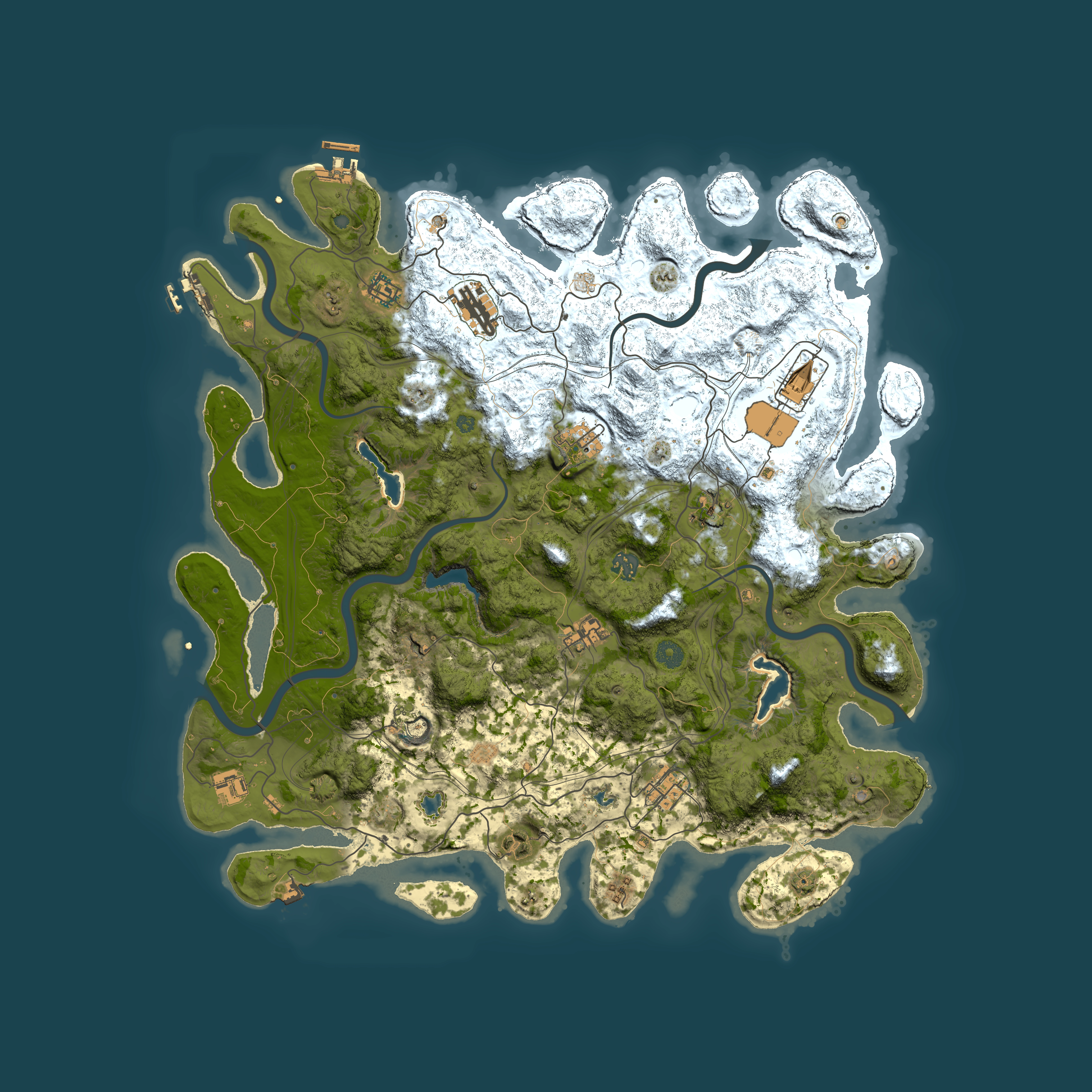 Full top-down render of Rust map seed 1239205116, 4600x4600m