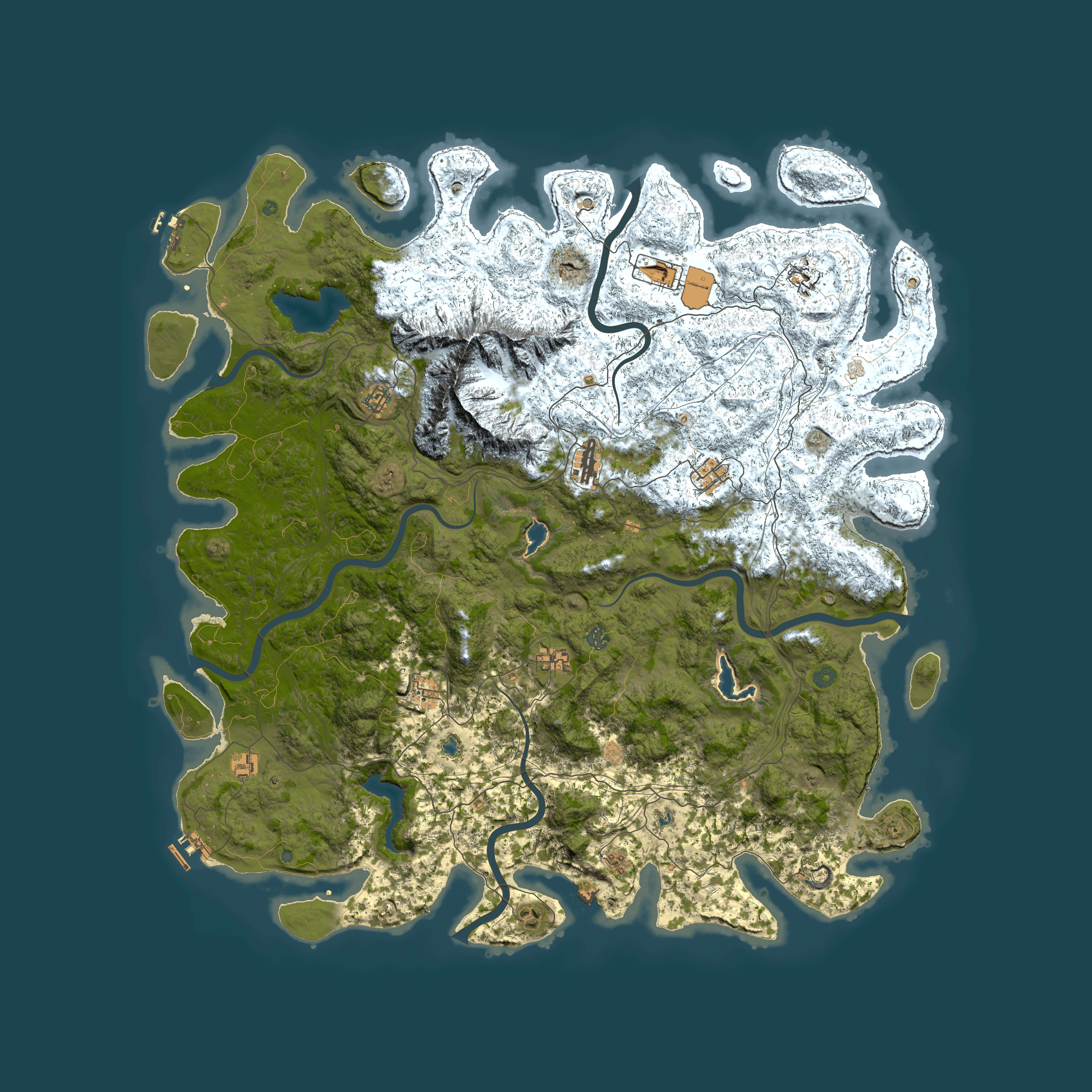 Full top-down render of Rust map seed 1992016657, 5800x5800m