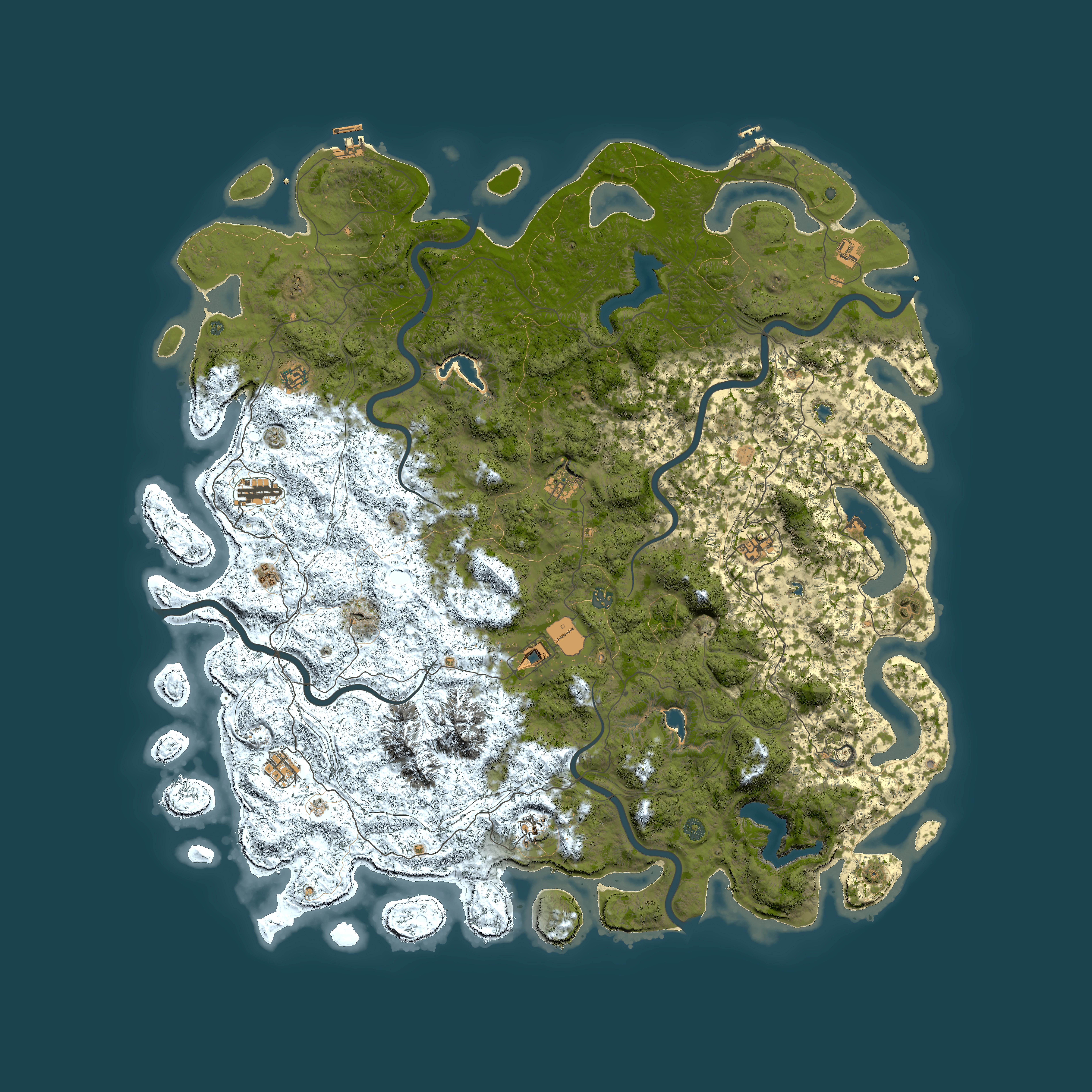 Full top-down render of Rust map seed 735083940, 6000x6000m
