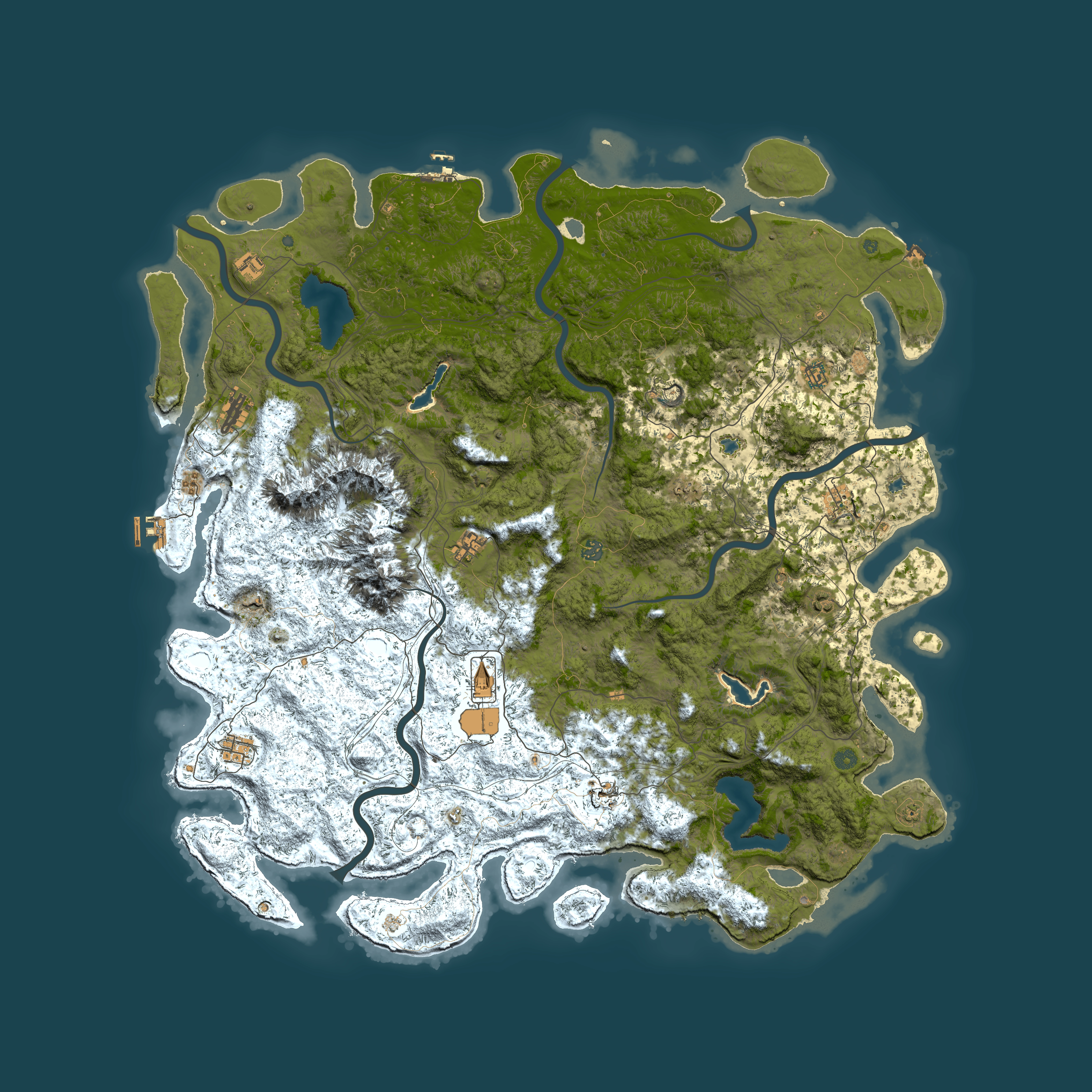 Full top-down render of Rust map seed 1061407777, 6000x6000m