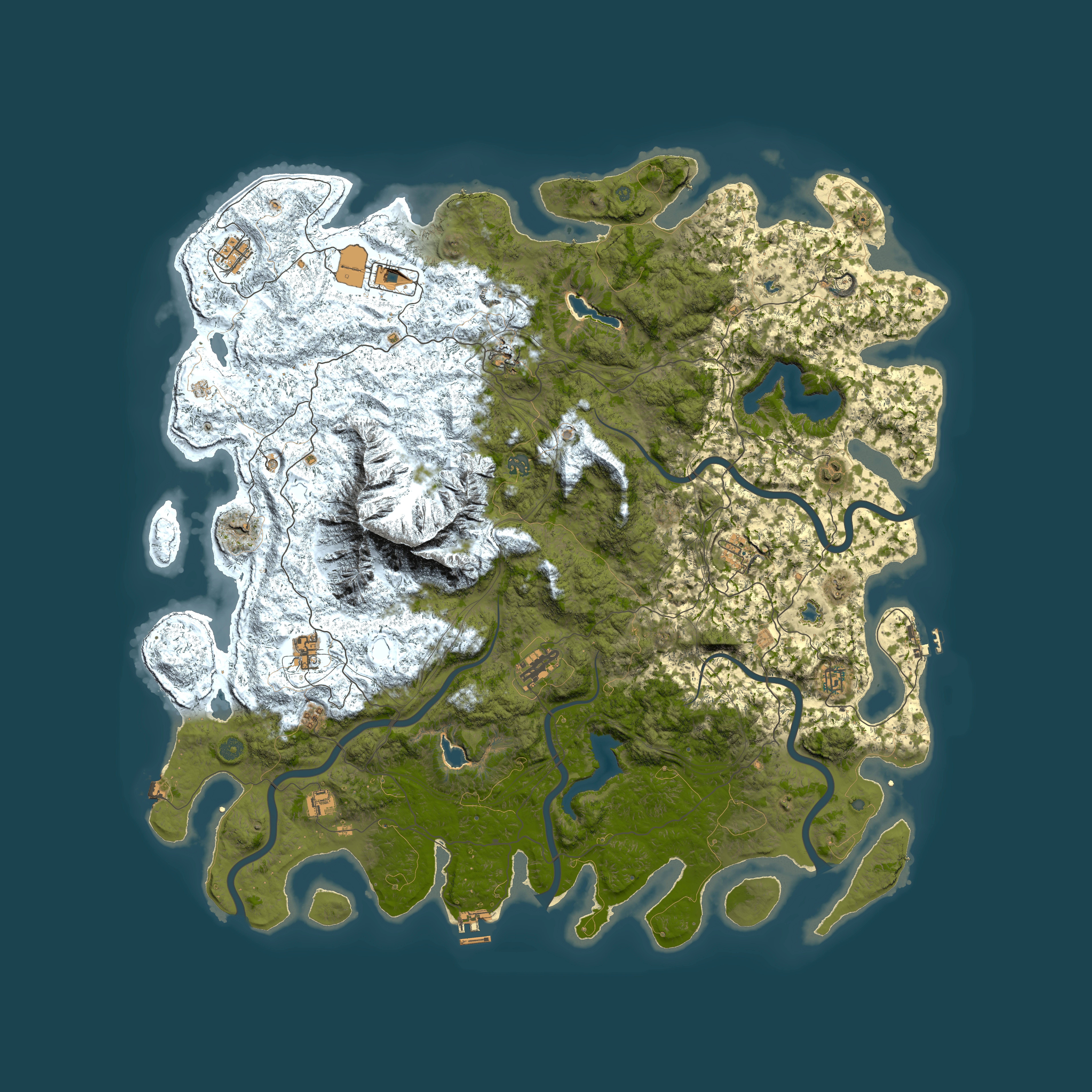 Full top-down render of Rust map seed 1663196666, 5700x5700m