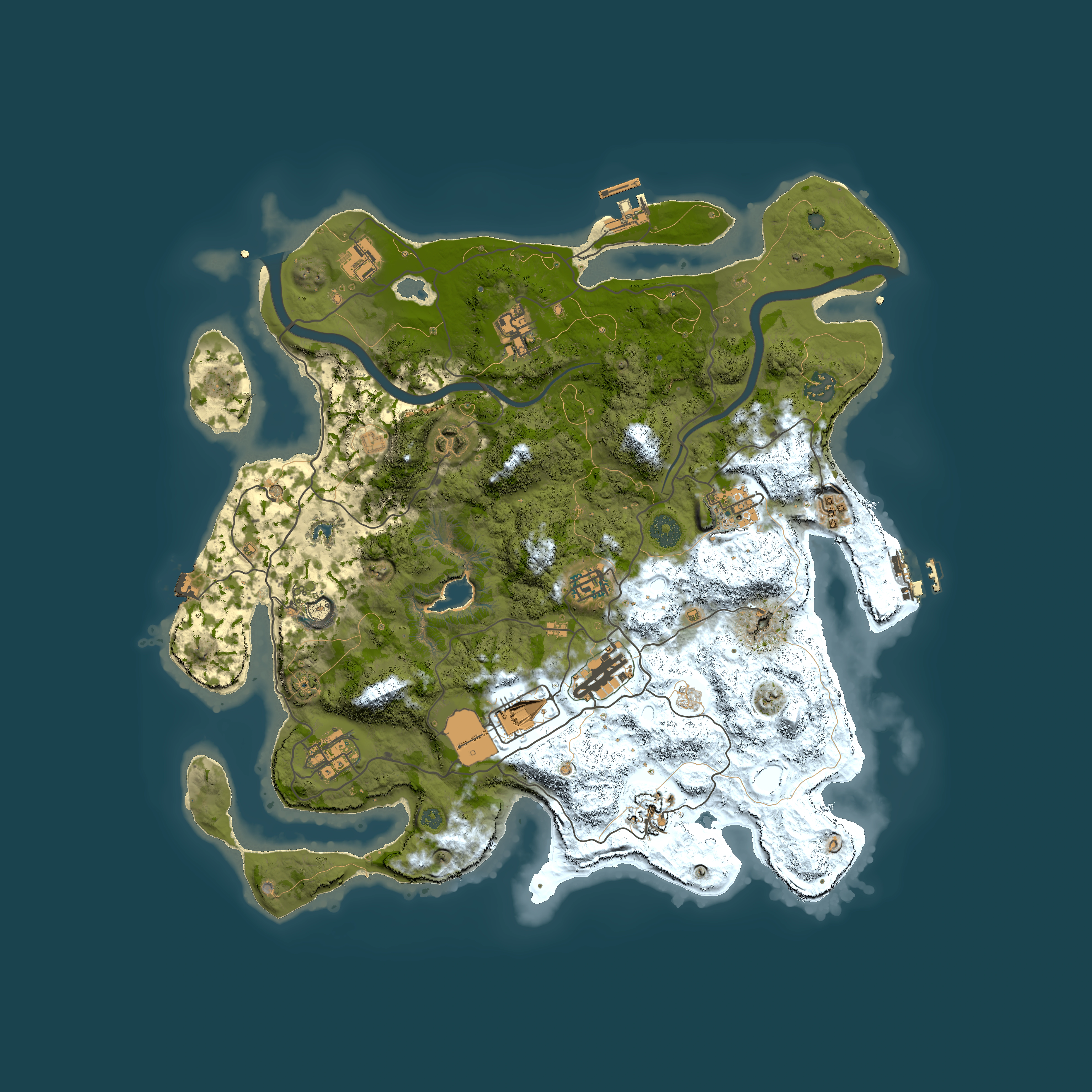 Full top-down render of Rust map seed 1666241431, 4000x4000m