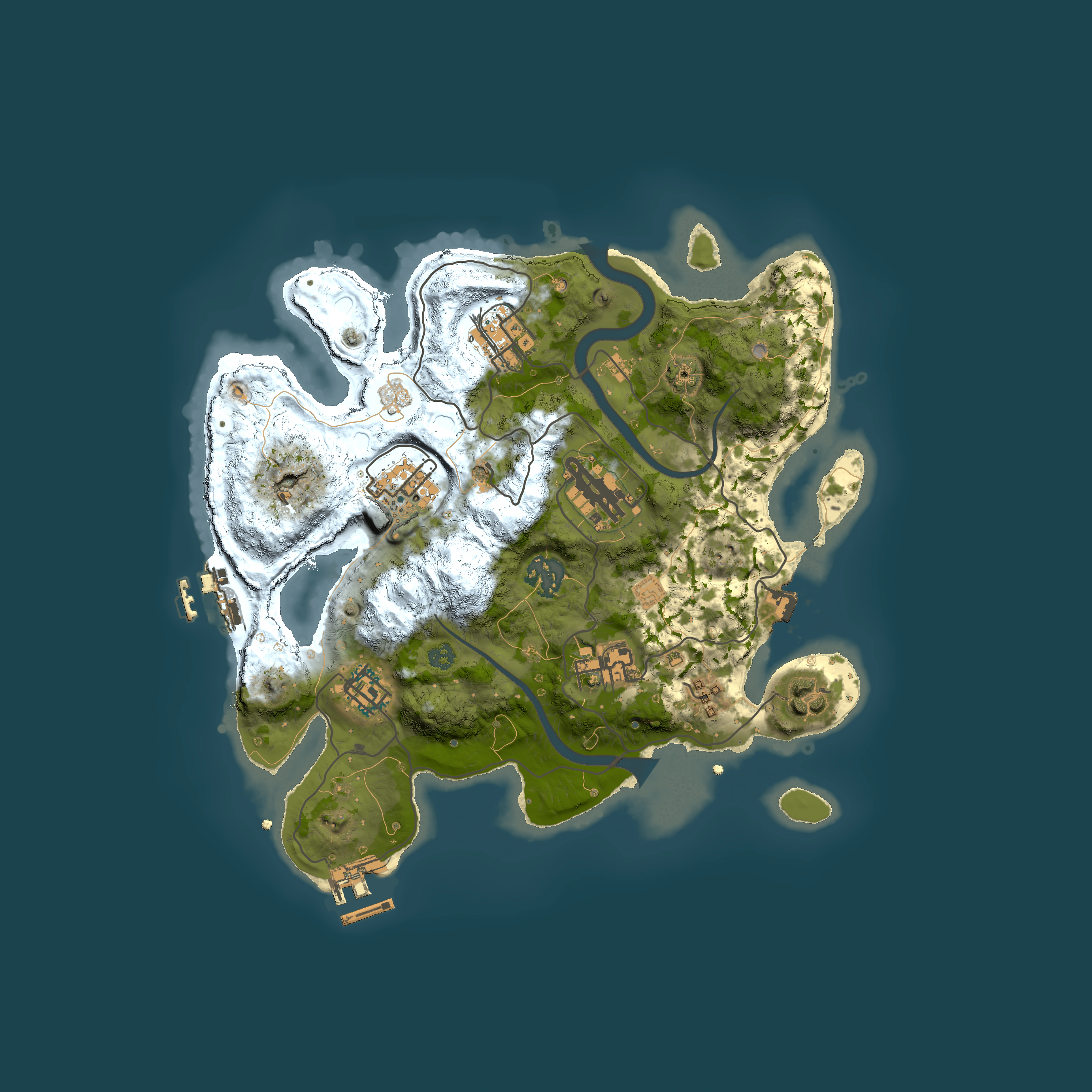 Full top-down render of Rust map seed 515347625, 3000x3000m