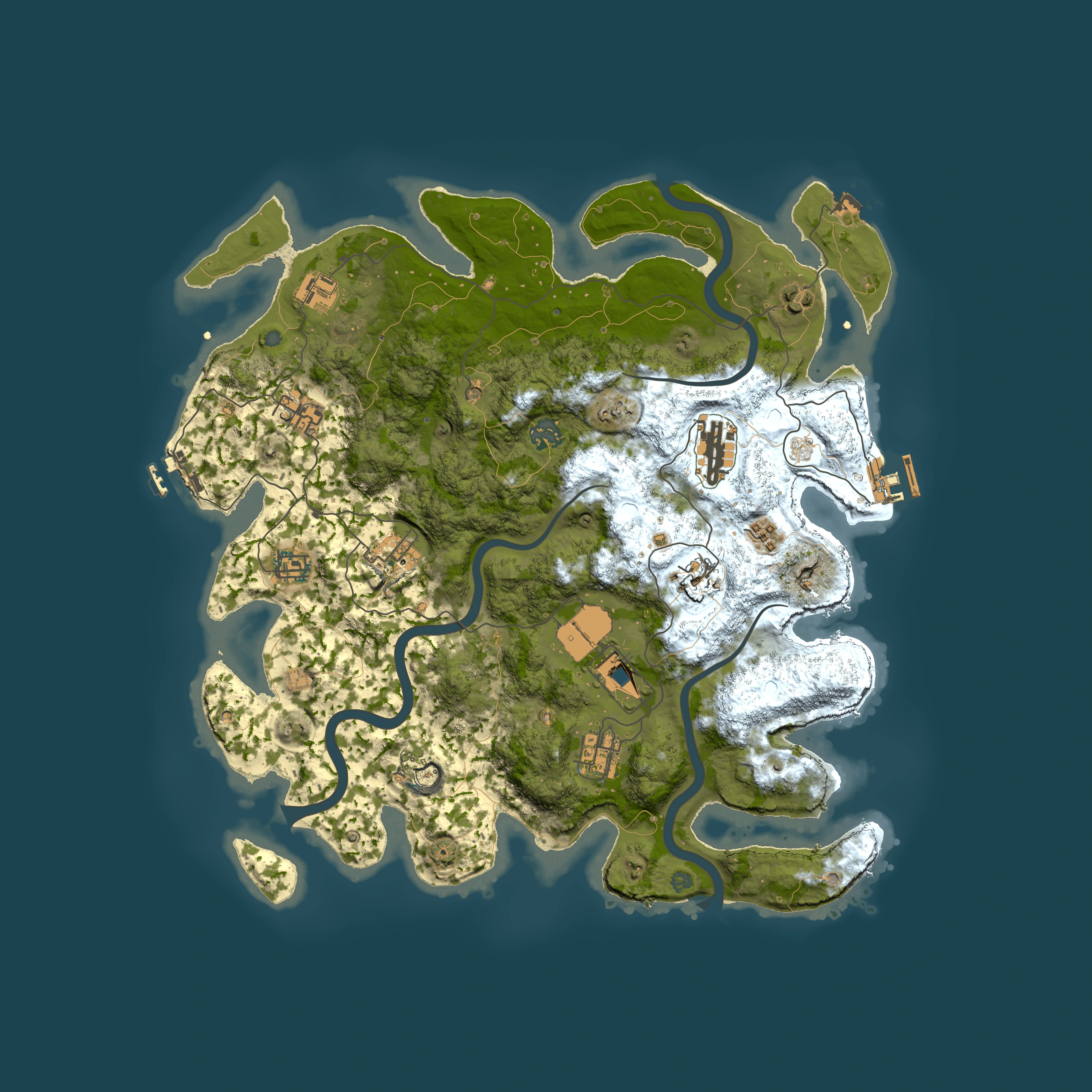 Full top-down render of Rust map seed 1609672369, 3950x3950m