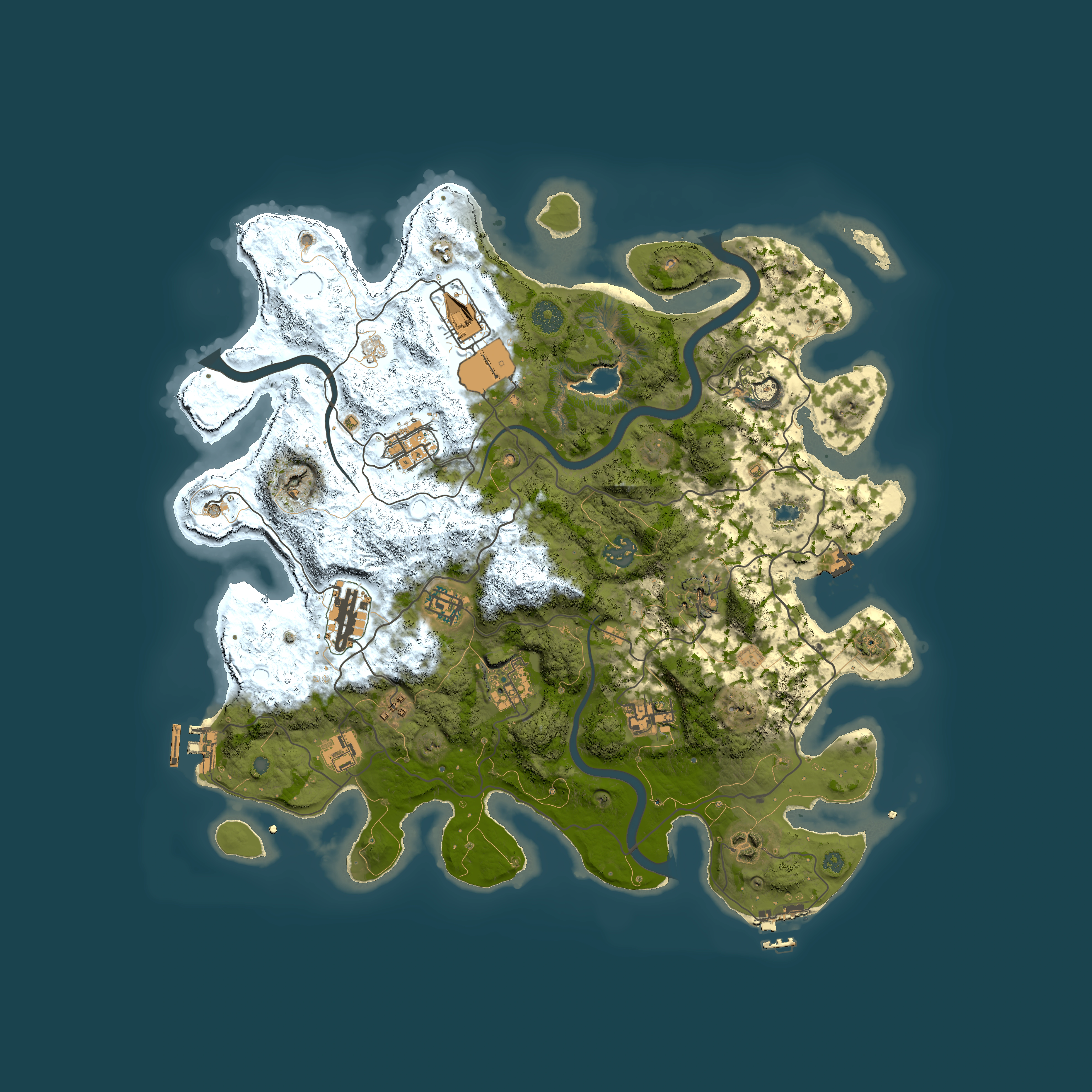 Full top-down render of Rust map seed 1642821724, 4000x4000m