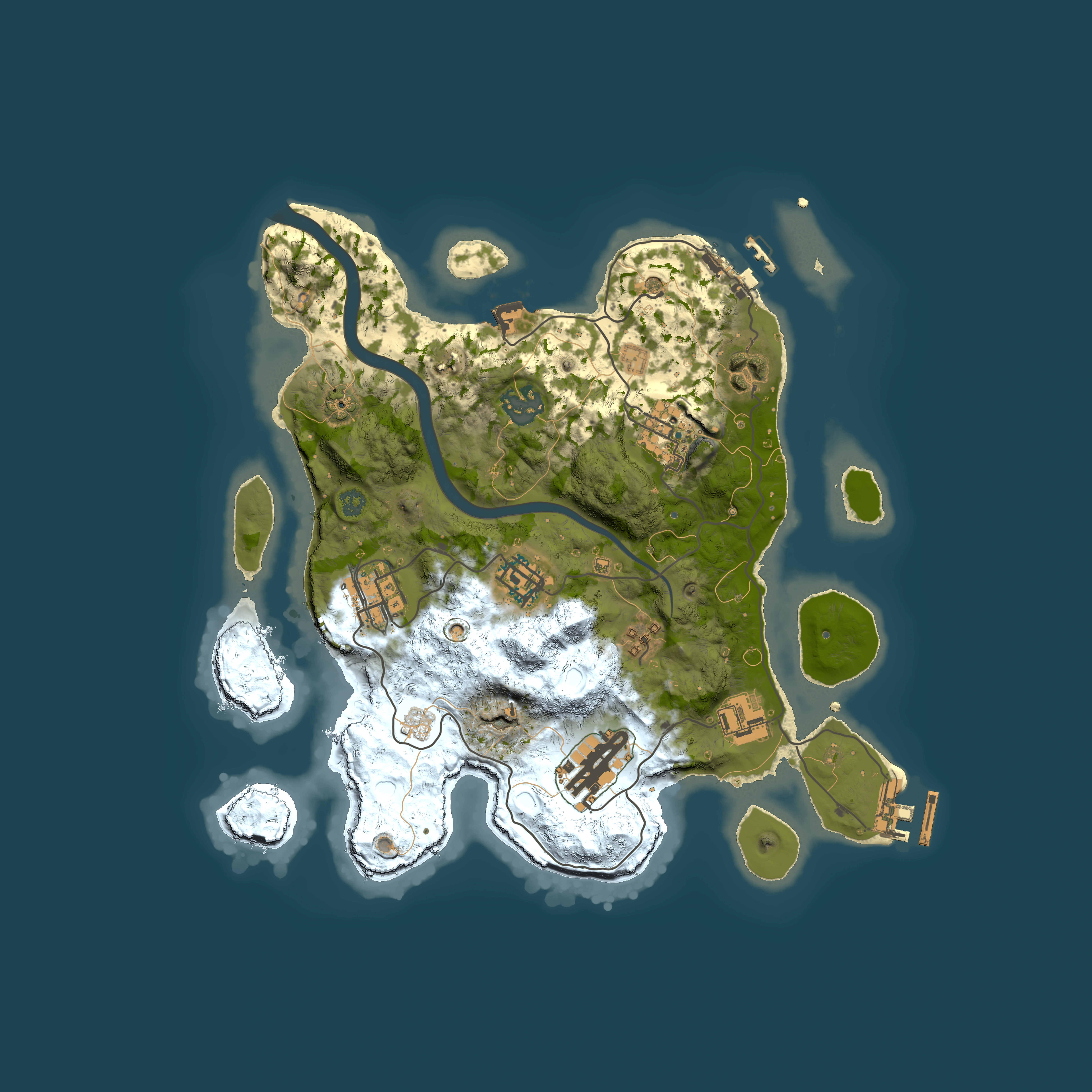 Full top-down render of Rust map seed 956667047, 3000x3000m