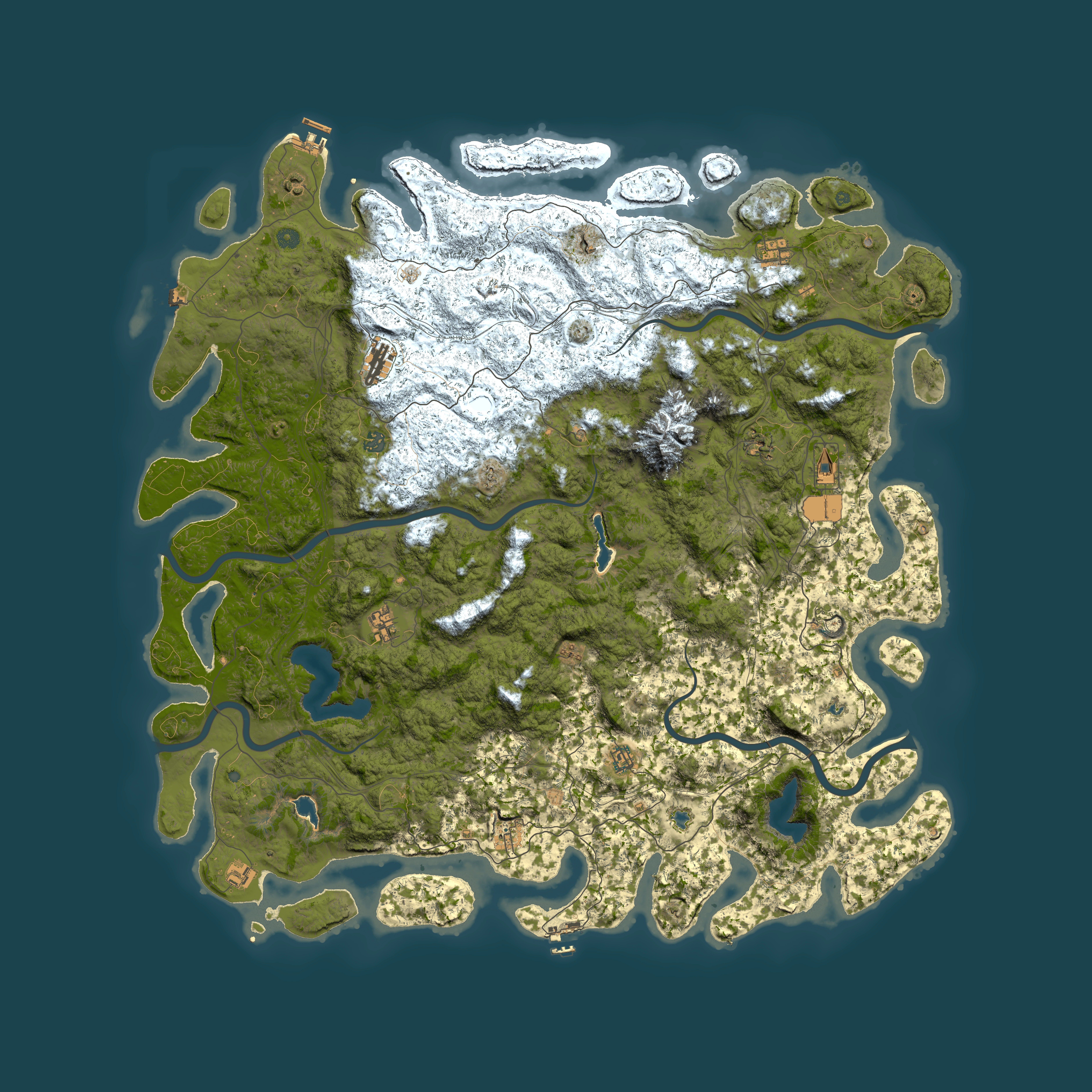 Full top-down render of Rust map seed 1460621642, 5950x5950m