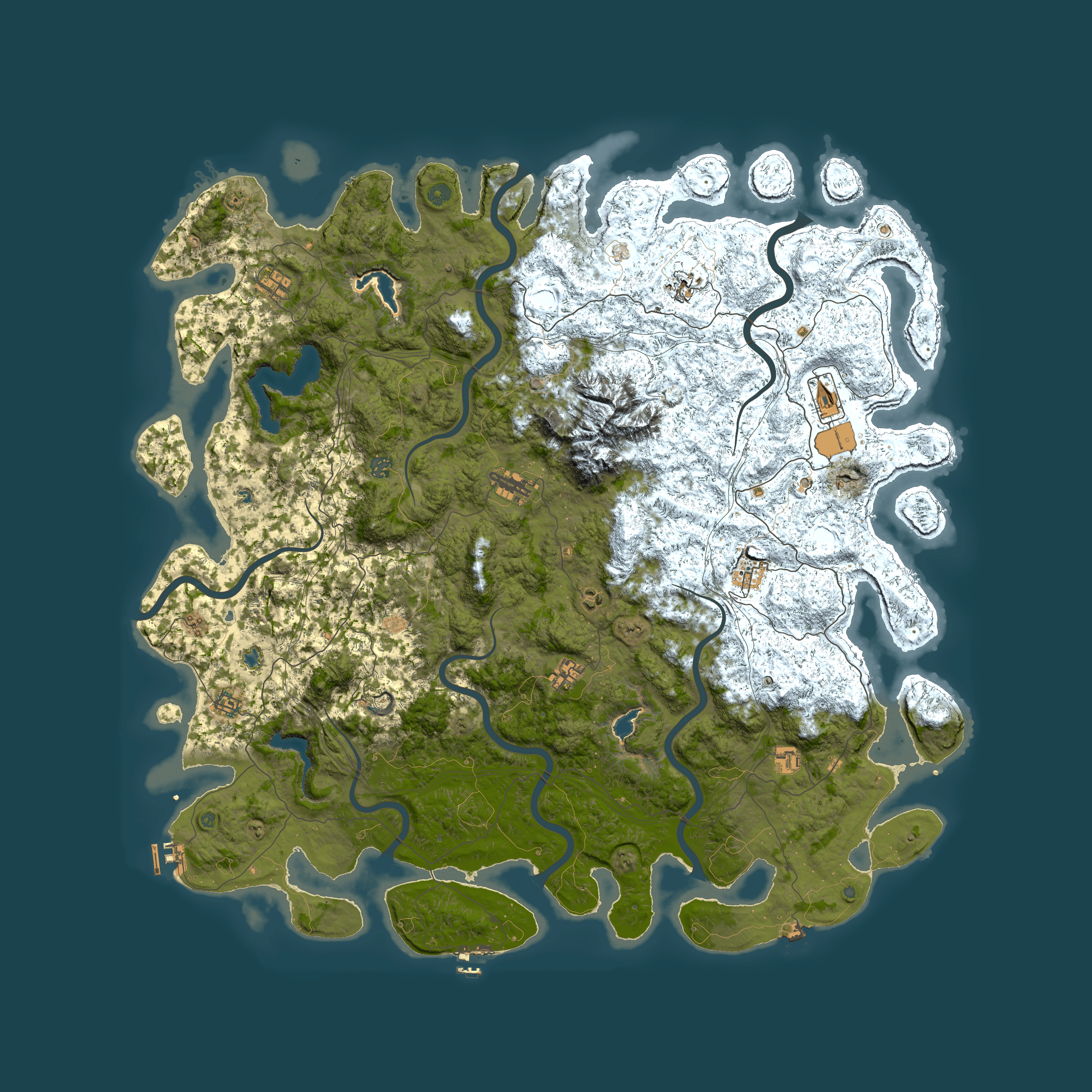 Full top-down render of Rust map seed 42612636, 5800x5800m