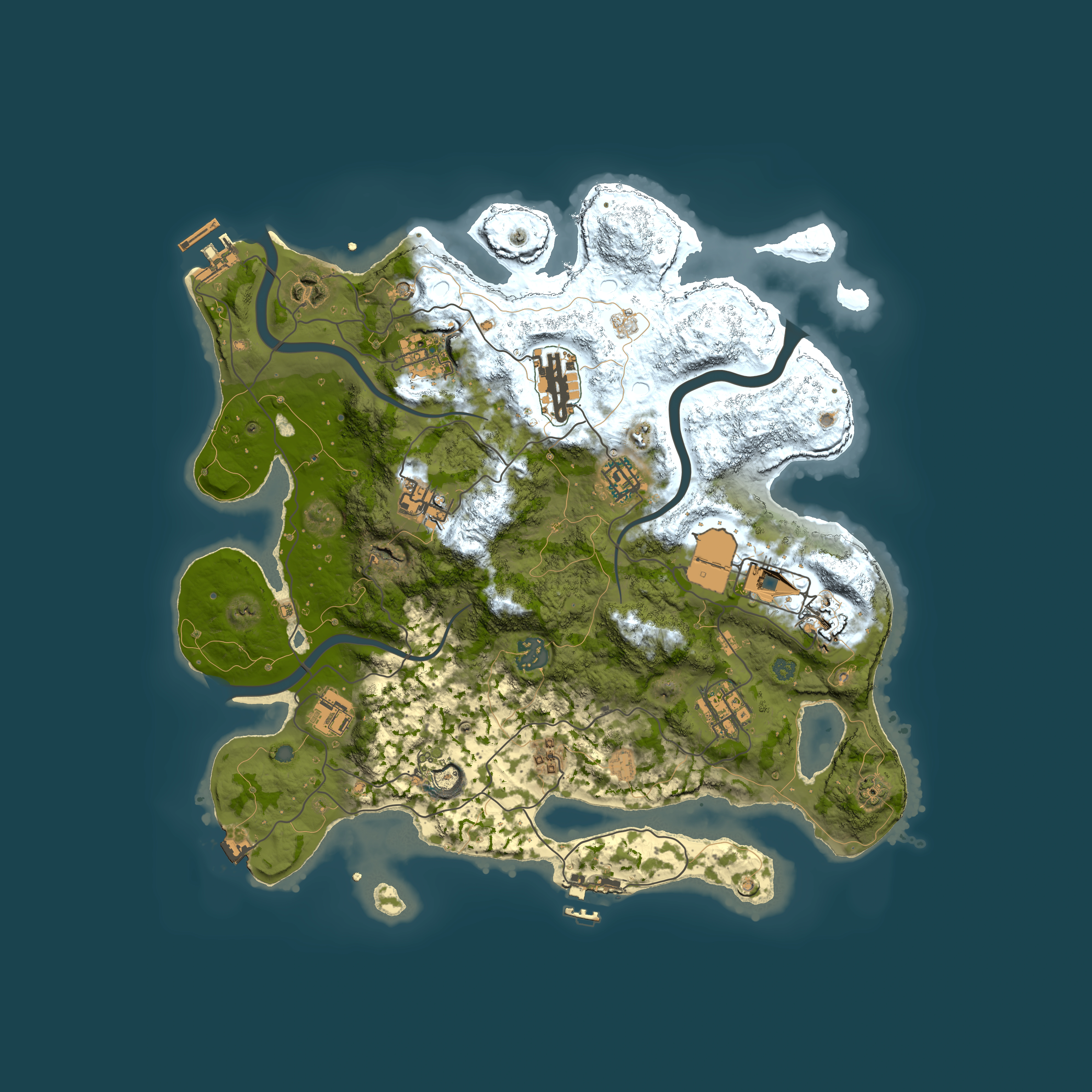Full top-down render of Rust map seed 214404319, 3650x3650m