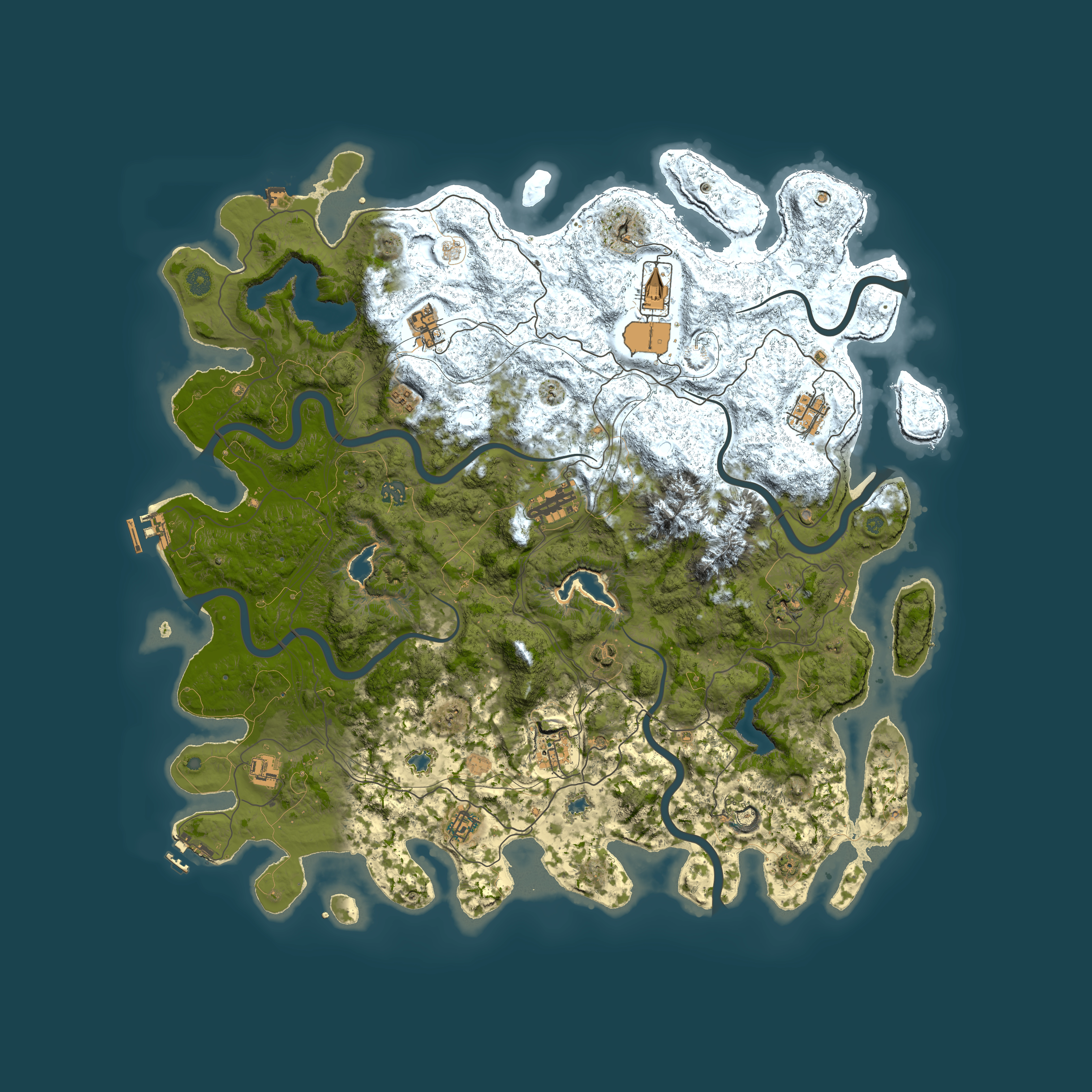 Full top-down render of Rust map seed 972310505, 5000x5000m